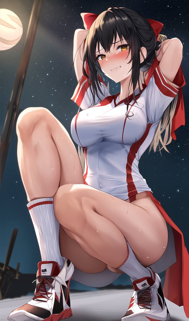 1girls, ai generated, big breasts, black hair, breasts, curvaceous, curvy body, curvy figure, female, female only, football, football player, football uniform, looking at viewer, nai diffusion, original, ponytail, red hair, solo, stable diffusion, voluptuous, voluptuous female
