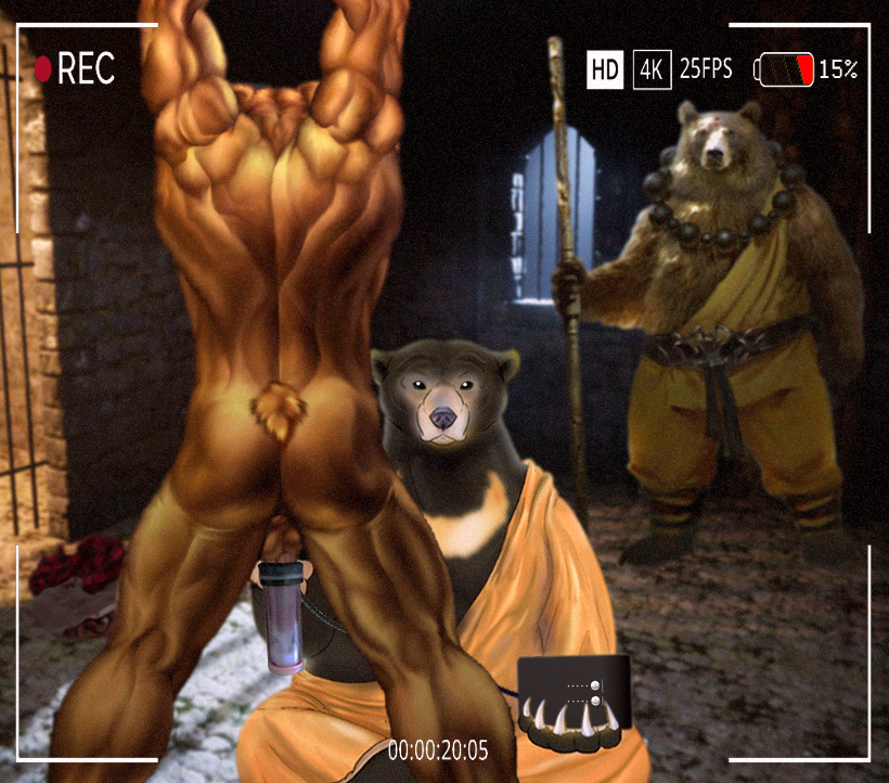 bodyguard bondage bound brown_bear furry_only grizzly_bear male male/male mammal monk penile penis_milking sunbear torture unknown_artist ursid ursine