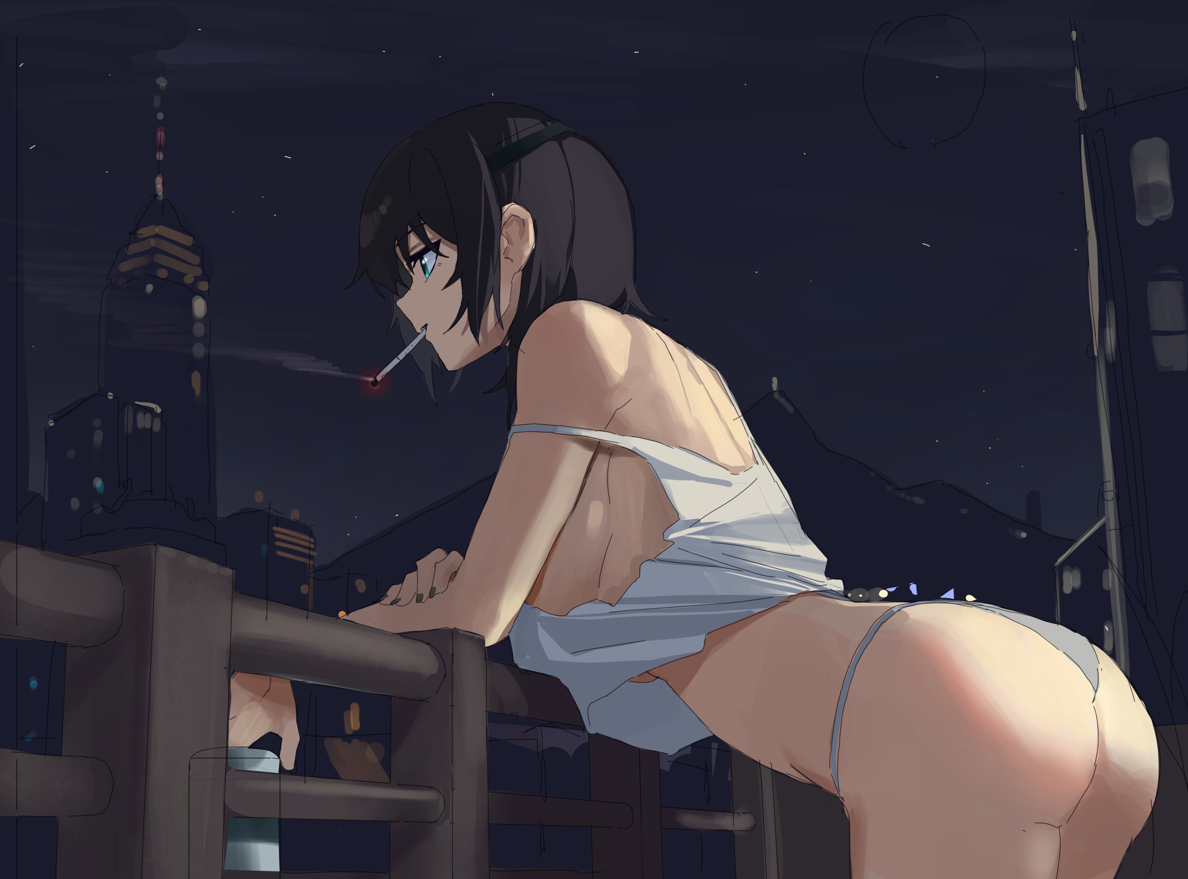 1girls, ass, ass focus, beer, beer can, big ass, big breasts, breasts, bubble ass, bubble butt, chainsaw man, female, female only, himeno (chainsaw man), jaws (artist), light skin, light-skinned female, shounen jump, sideboob, torn clothes, underboob, underwear