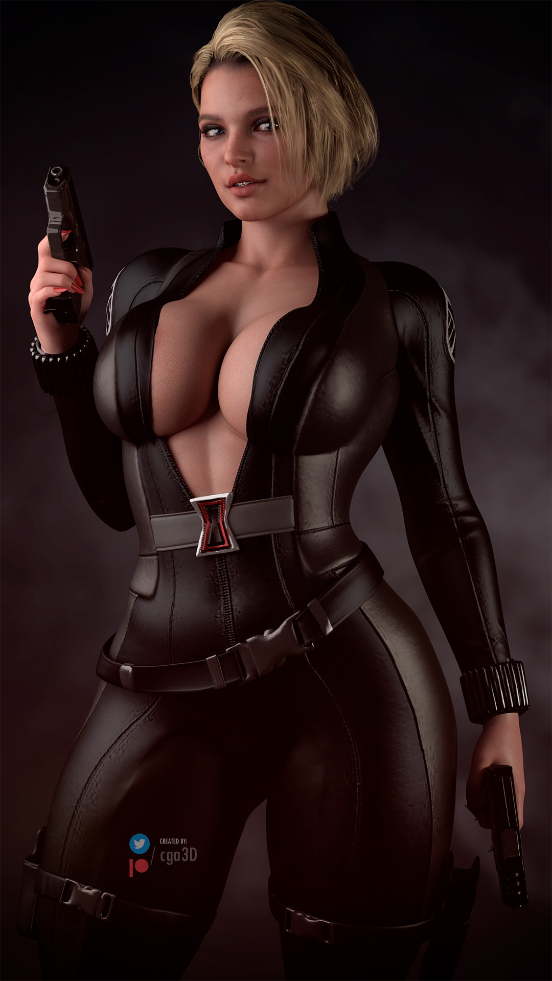 1girls, 3d, ass, athletic, athletic female, belt, big ass, big breasts, black widow (cosplay), bodysuit, breasts, capcom, cga3d, clothing, cosplay, crossover, crossover cosplay, curvy, dual wielding, erotichris, female, female only, firearm, fusion, fusion character, gun, handgun, huge breasts, human, human only, inner sideboob, jill valentine, jill valentine (blonde), jill valentine (sasha zotova), legwear, light skin, light-skinned female, marvel, marvel cinematic universe, marvel comics, pinup, red body, resident evil, resident evil 3, resident evil 3 remake, s.h.i.e.l.d., solo, solo female, thigh holster, unzipped bodysuit, voluptuous, weapon, wristwear