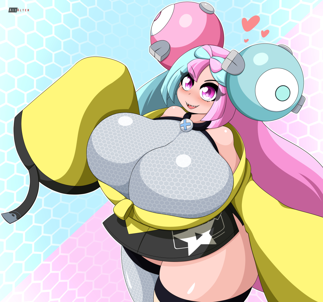 1girls, aizalter, alternate version available, big breasts, breast expansion, breast growth, breast growth (enlargement), breasts, breasts bigger than head, bursting breasts, clothed, enormous breasts, female, female only, growth, huge breasts, hyper, hyper breasts, iono (pokemon), long hair, looking at viewer, massive breasts, nintendo, no bra, pokemon, pokemon sv, tagme, thick thighs