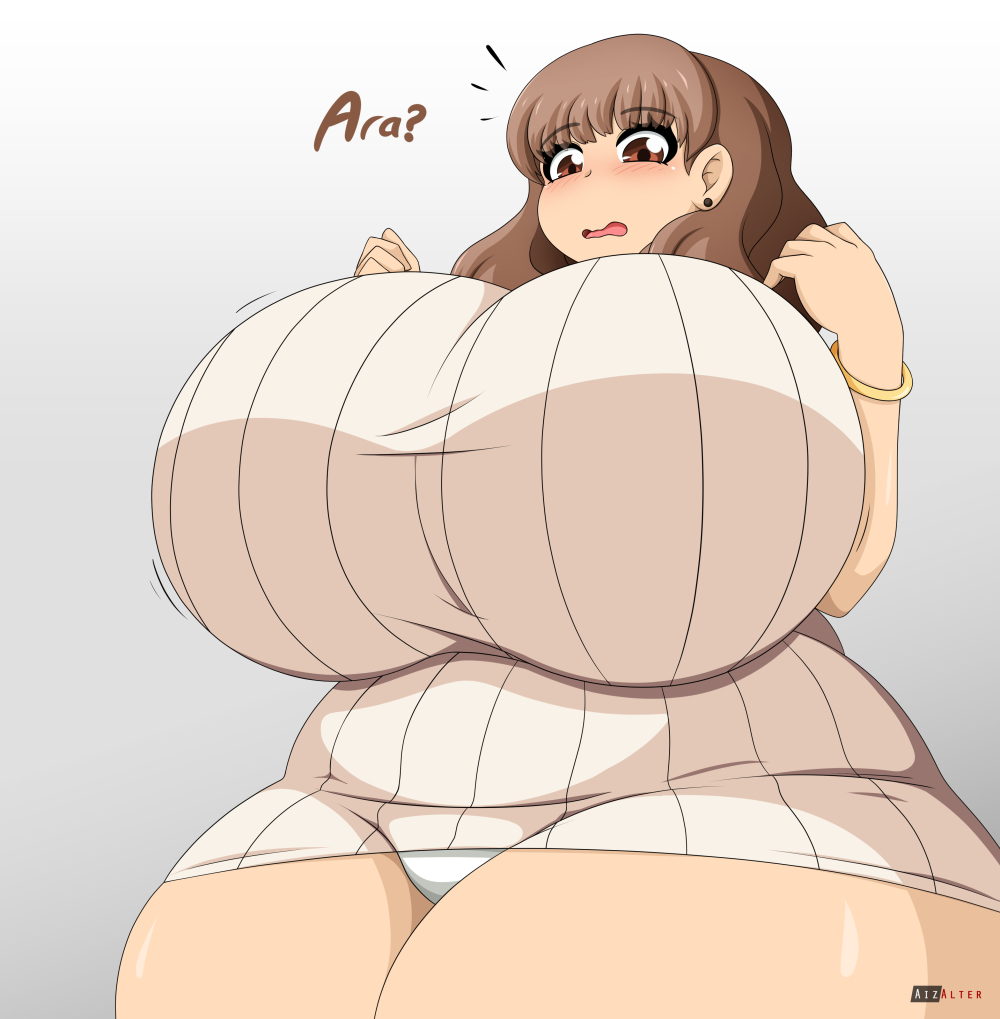 1girls aizalter alternate_version_available ara_ara breasts_bigger_than_head enormous_breasts huge_breasts hyper hyper_breasts massive_breasts omori polly_(omori) tagme talking text thick_thighs