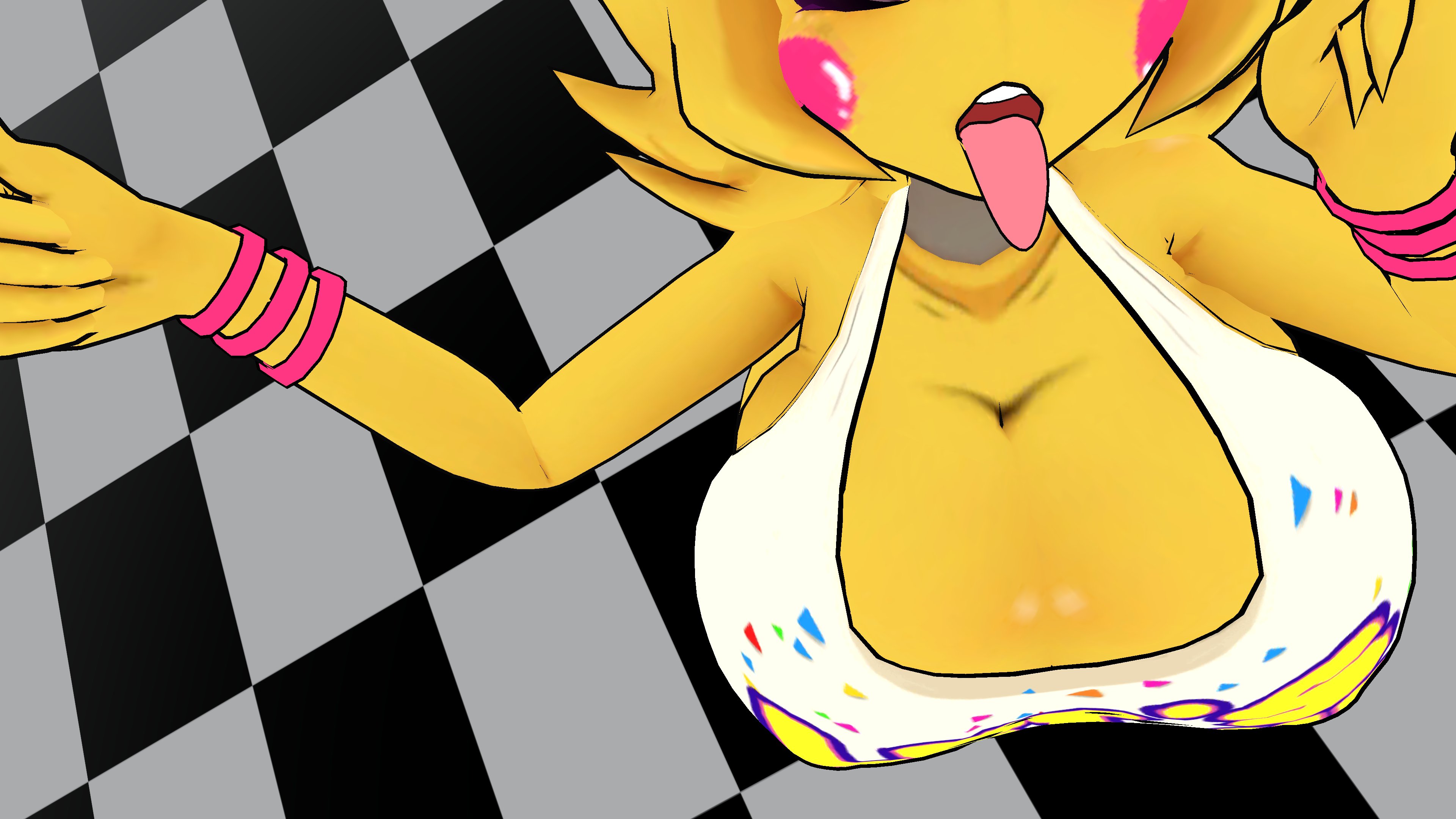 1girls, 3d, breasts, cally3d, chica (cally3d), chica (fnaf), chiku, chiku (cryptia), clazzey, cryptiacurves, fazclaire's nightclub, female, female focus, female only, five nights at freddy's, fnaf, fredina's nightclub, friskwittits, scottgames, solo, toy chica (fnaf), vrchat