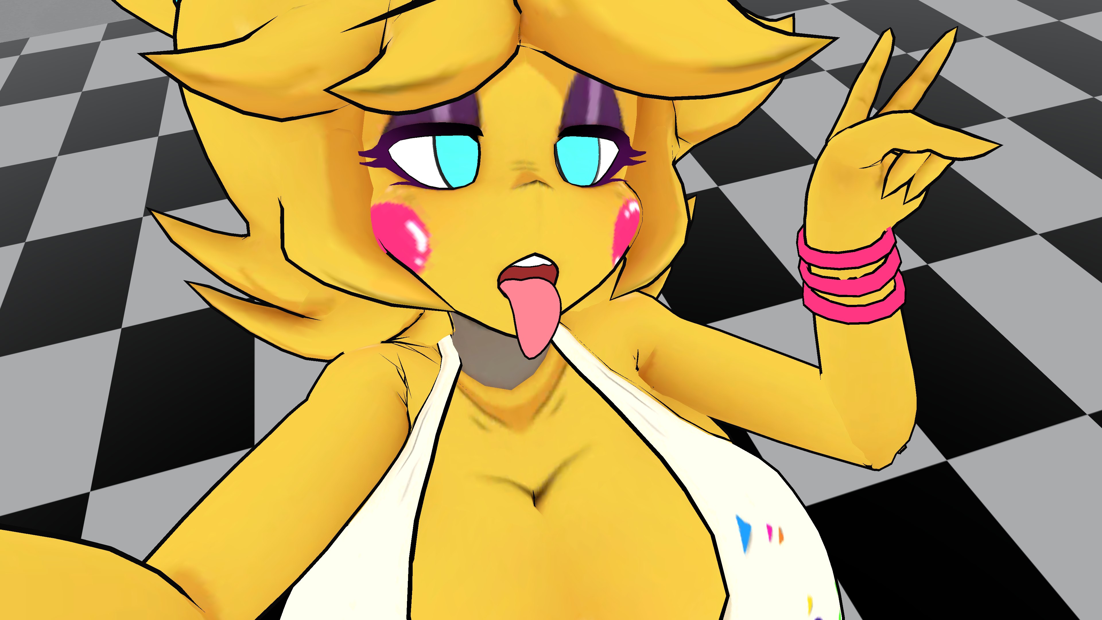 1girls, 3d, 3d (artwork), breasts, cally3d, chica (cally3d), chica (fnaf), chiku, chiku (cryptia), clazzey, cryptiacurves, fazclaire's nightclub, female, female focus, female only, five nights at freddy's, fnaf, fredina's nightclub, friskwittits, scottgames, solo, solo female, vrchat, yellow body, yellow hair