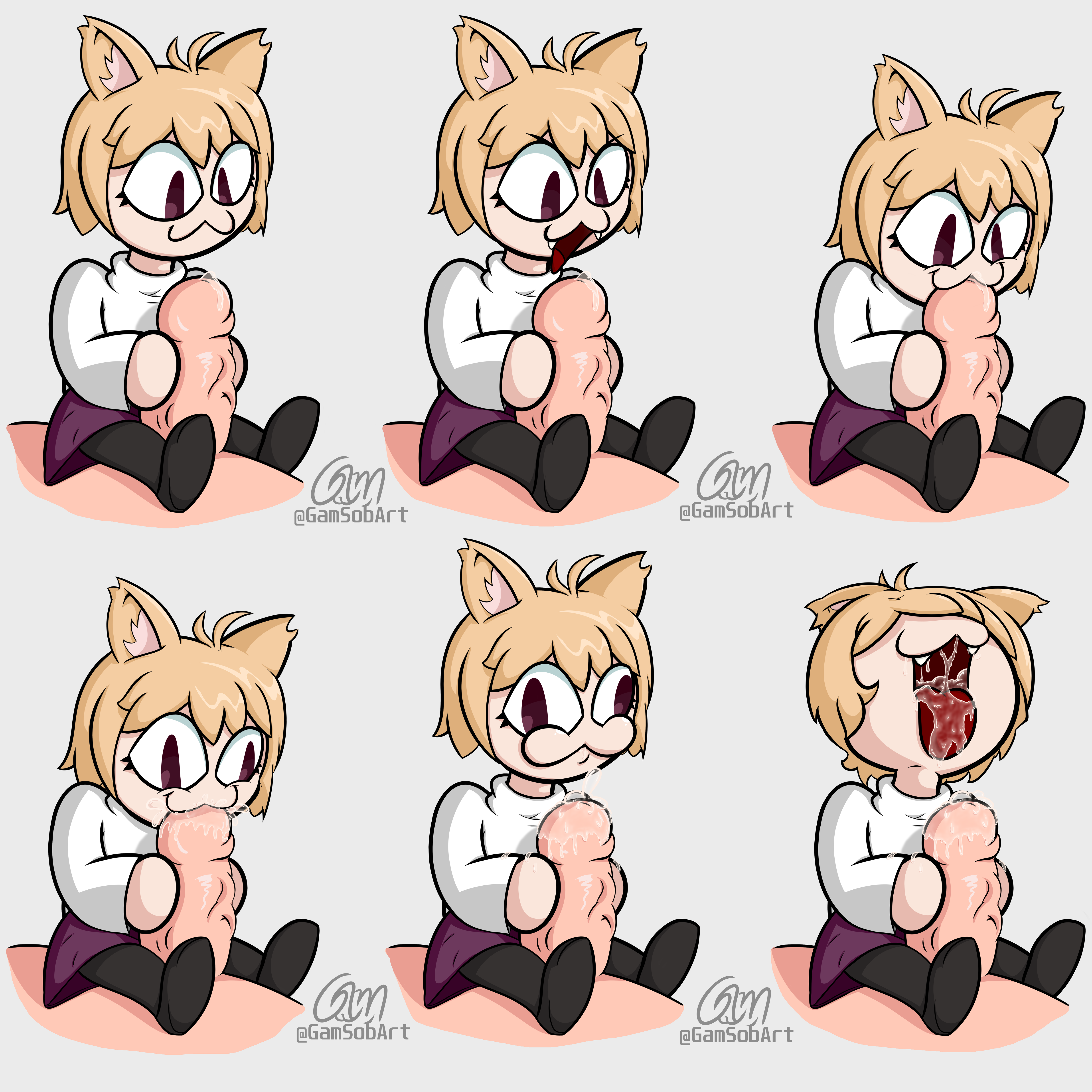 :3, 1boy, 1girls, 2d, animal ears, anthro, anthro female, blowjob, cat ears, cat girl, catgirl, erect penis, erection, feline, female, gamsobart (artist), male, melty blood, neco-arc, penis, smile, sucking penis, tagme, tsukihime, type-moon