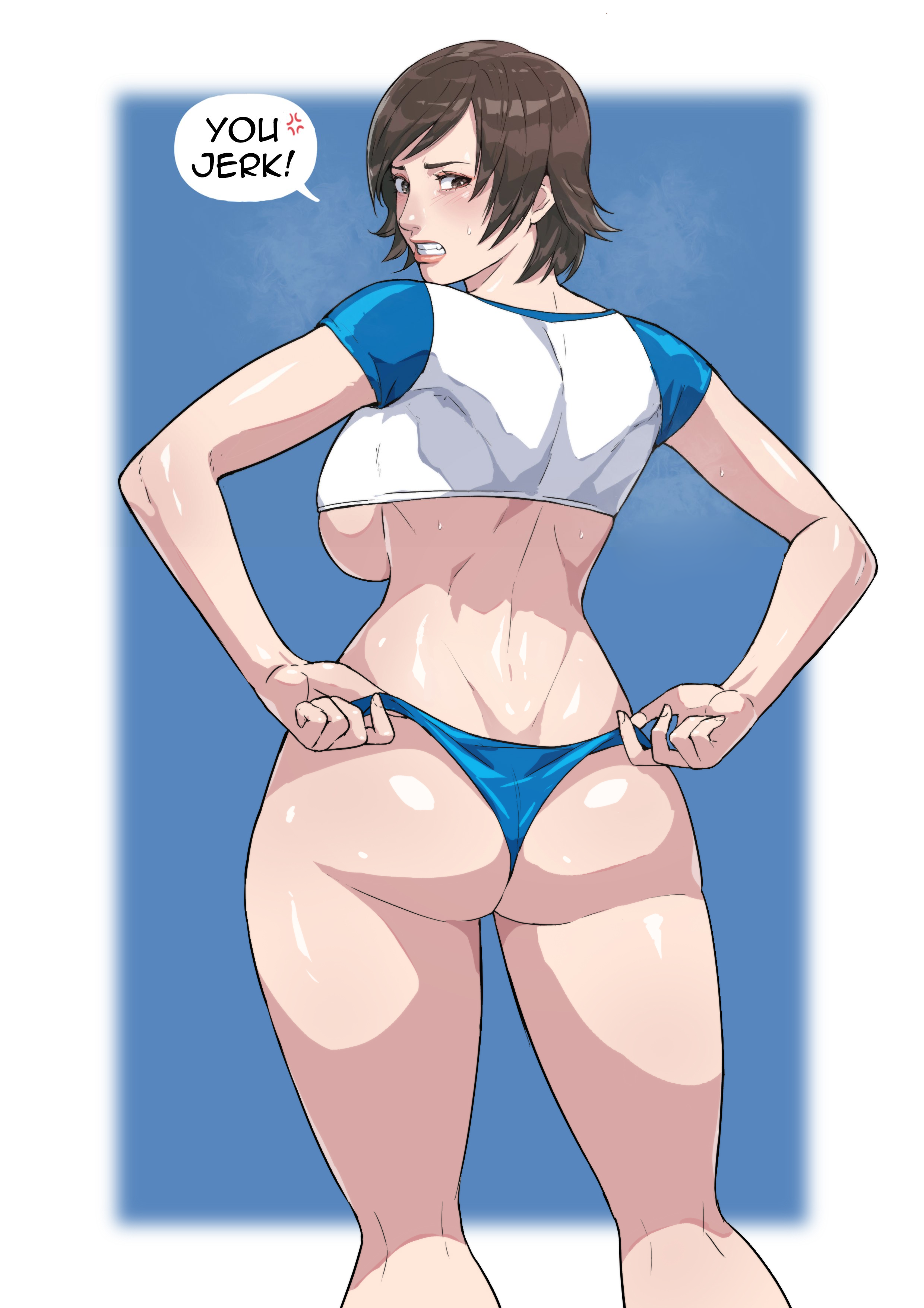 1girls, 2d, ass, big ass, big breasts, breasts, cirenk, female, female only, kazama asuka, looking back, namco, solo, steaming body, tagme, talking, tekken, text, third-party edit, underboob