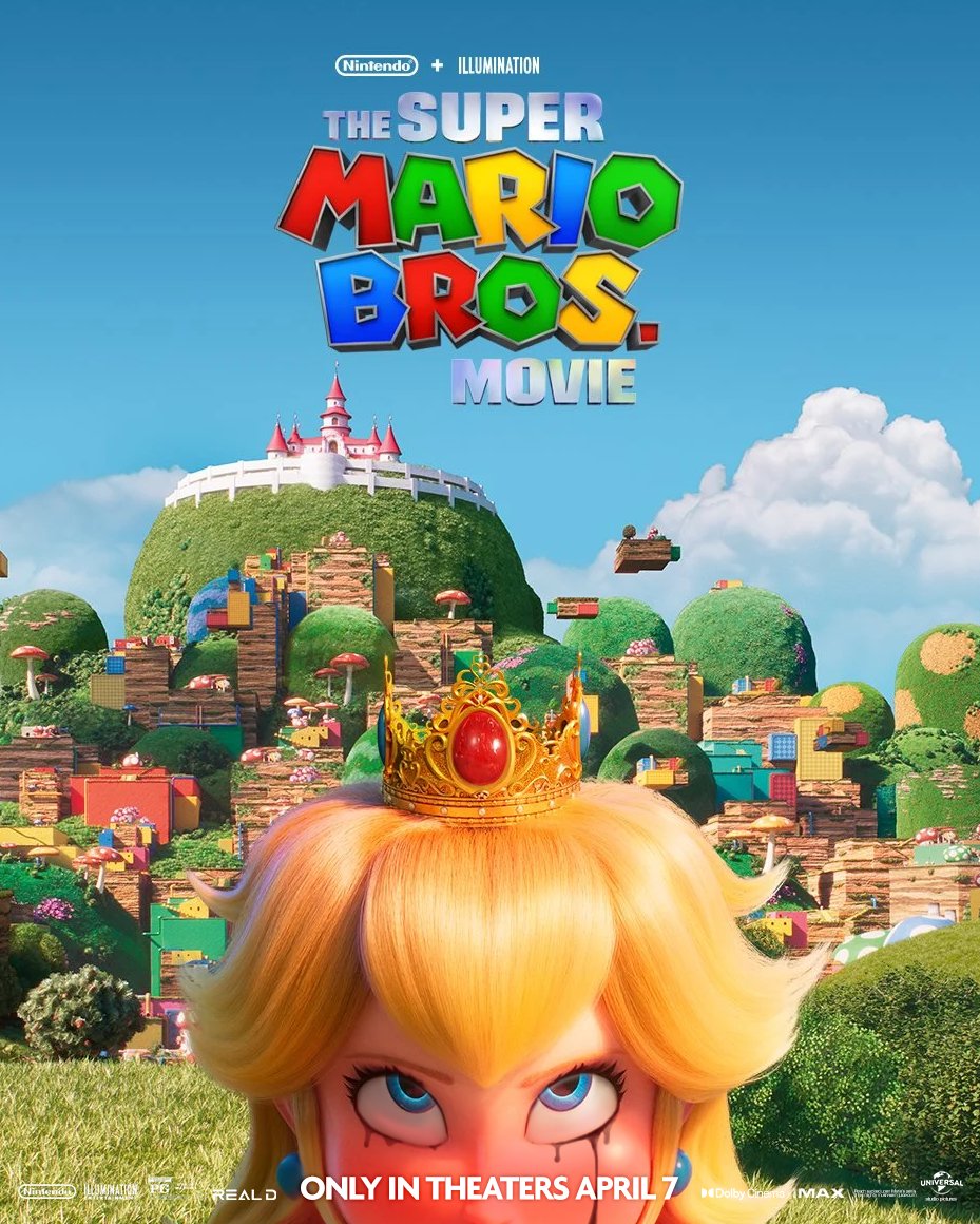 1girls accurate_art_style blonde_hair blue_eyes blush crown eyes_looking_up eyes_rolling_back eyes_up female implied_fellatio implied_oral long_hair makeup_running mario_(series) movie_poster nintendo princess_peach running_makeup running_mascara sexually_suggestive super_mario_bros. super_mario_bros._(2023_film) zone