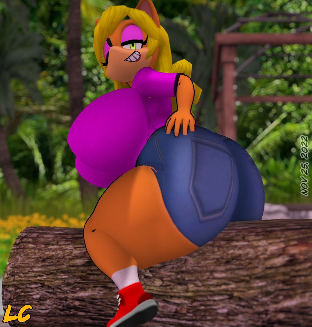 anthro ass_grab bandicoot big_ass big_breasts big_butt blonde_hair breasts bubble_ass bubble_butt butt_grab clothed clothed_female clothes clothing fat_ass female female_only footwear huge_ass huge_breasts huge_butt jean_shorts large_ass large_breasts lipstick looking_at_viewer looking_back lwd_cartoonz massive_butt outdoors shorts smiling sneakers tawna_bandicoot teasing teasing_viewer thick_ass tshirt