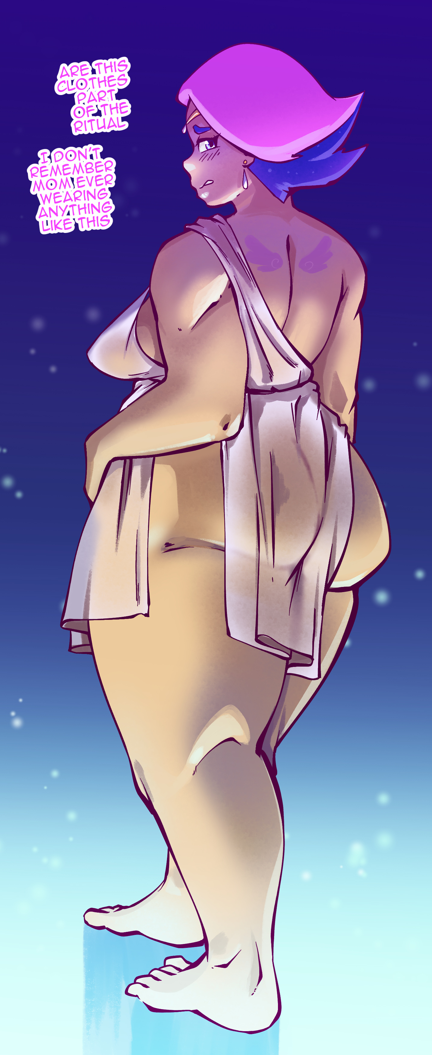 1girls, alternate version available, ass, back, back view, barefoot, bbw, big ass, big butt, box chan, chubby, chubby female, english text, female, female focus, female only, glimmer (she-ra), looking back, mostly nude, netflix, overweight, overweight female, rear view, she-ra and the princesses of power, short hair, solo, solo female, text, thick thighs, voluptuous, voluptuous female, wide hips