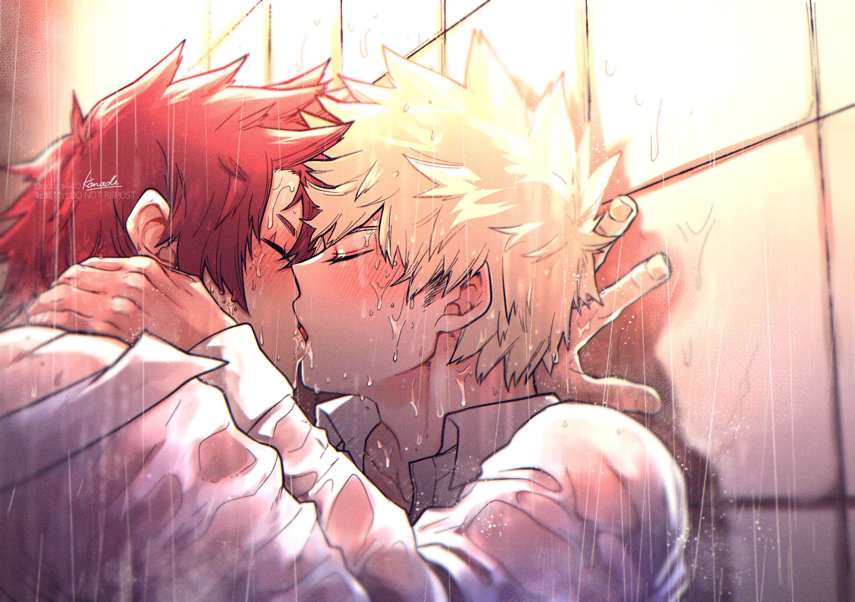eijirou kirishima, gay, katsuki bakugou, kissing, male, my hero academia, sfw, souta440, yaoi