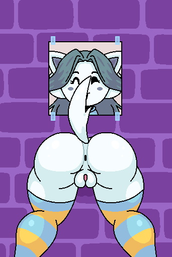 2d anthro anus ass fapwall female female_only fur furry furry_only glory_hole glory_wall mob_face pixel_art pussy shy_jaz solo_female stockings tail temmie temmie_(undertale) through_wall undertale undertale_(series)