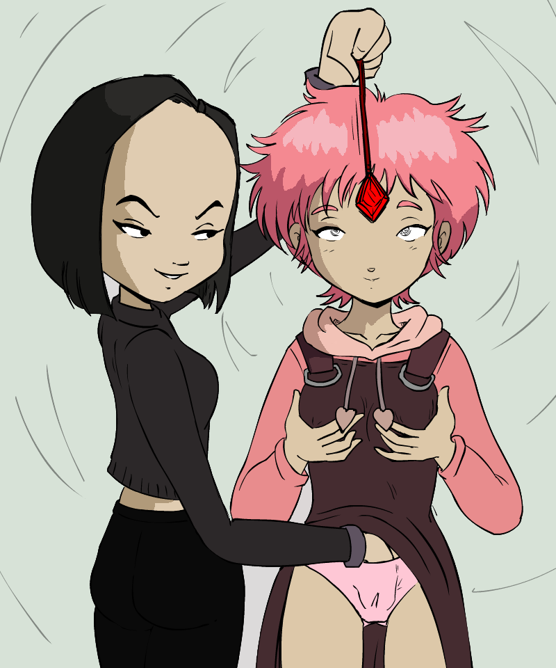 aelita schaeffer, black hair, breasts, code lyoko, female, fingering, groping, hypnosis, mind control, panties, pink hair, yumi ishiyama, yuri