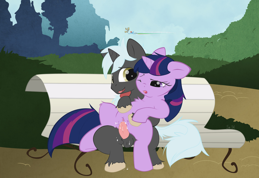 bench cum cum_inside day female feral friendship_is_magic fur horn male multiple_females my_little_pony nude outdoors pegasus penetration penis pony purple_fur pussy rainbow_dash_(mlp) rainbow_hair sex sip sitting straight twilight_sparkle_(mlp) unicorn vaginal_penetration