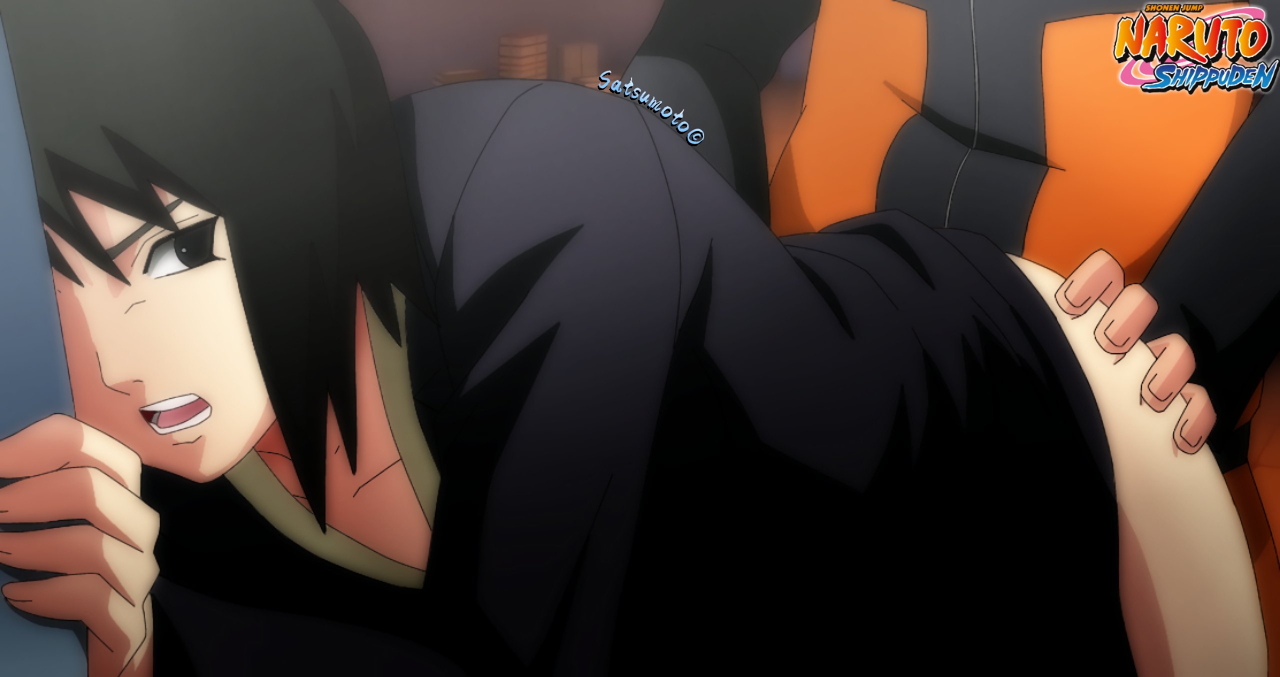 1boy, 1girls, adult, age difference, ass, ass grab, bent over, black hair, clothed sex, faceless male, female, female focus, head out of frame, jacket, long hair, male, male/female, moaning, naruto, naruto (series), naruto shippuden, older female, out of frame, satsudraws, sex, shizune, standing, standing sex, straight, taken from behind, teenager, uzumaki naruto, younger male
