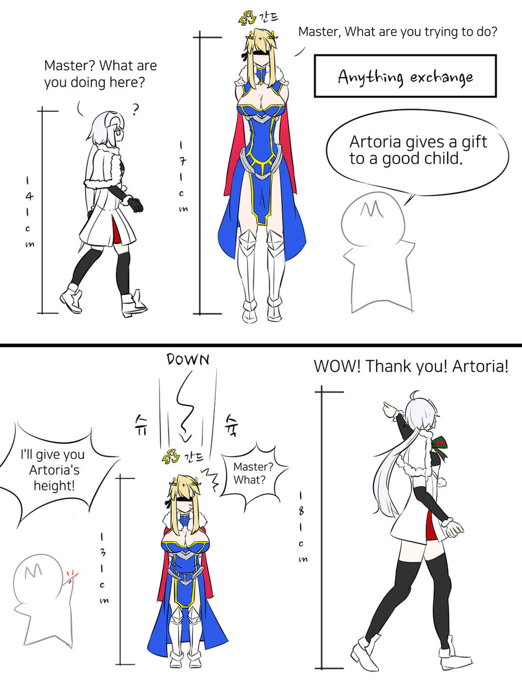 2girls ambiguous_gender artoria_pendragon attribute_swap big_breasts fate_(series) female measurements size_difference