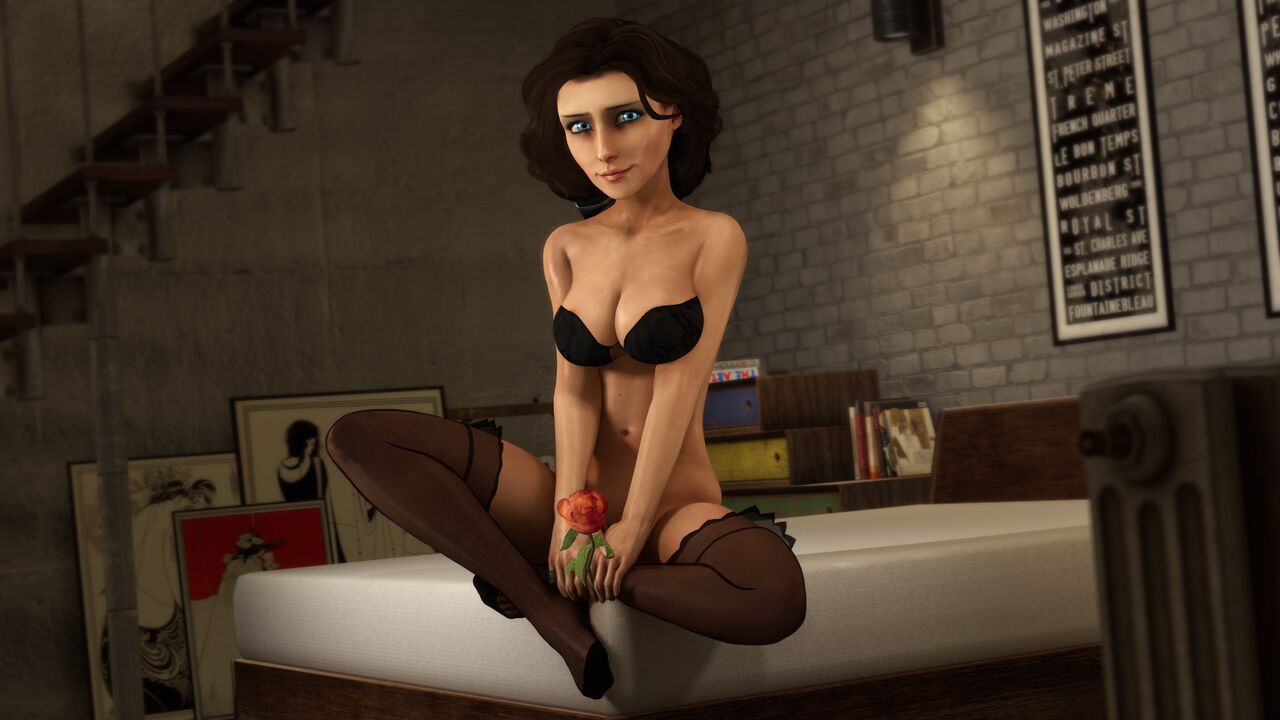 1girls 3d alternate_breast_size big_breasts bioshock bioshock_infinite brown_hair elizabeth_comstock female female_only glasses light-skinned_female light_skin ponytail shiftop short_skirt solo tagme white_shirt