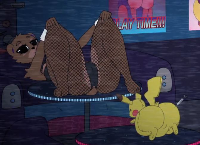 anthro, ass, bedroom eyes, breasts, cute, cute face, female, fishnets, five nights at freddy's, five nights at fuzzboob's, freddy (fnaf), furry, glazed (artist), huge ass, huge breasts, pikachu, plushie, pokémon (species), pokemon, pokemon (species), rule 63, solo, top hat