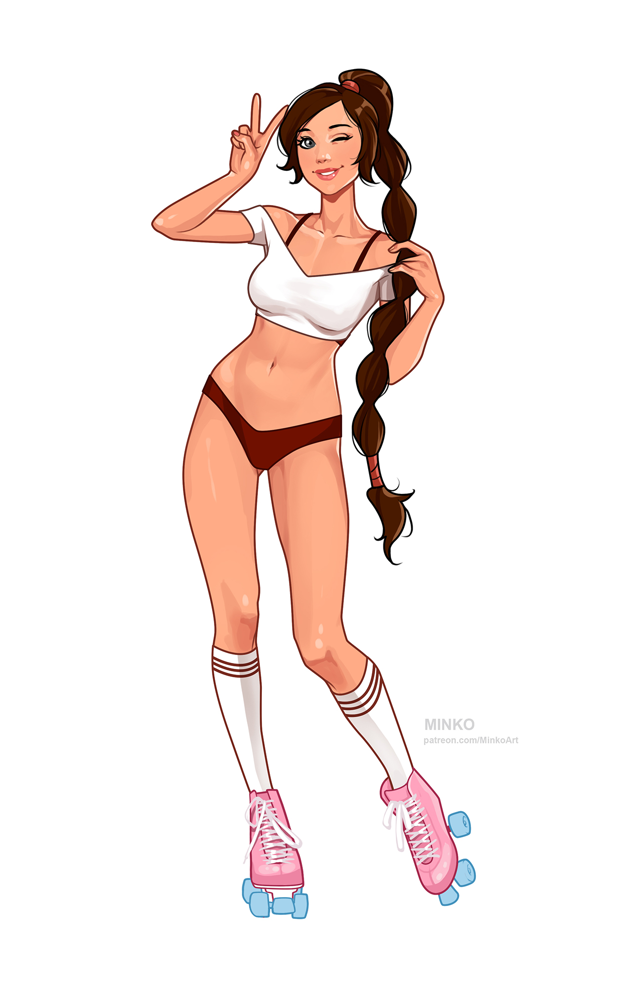 1girls, athletic, athletic female, avatar the last airbender, breasts, brown hair, busty, cleavage, clothing, curvaceous, curvy, curvy figure, digital drawing (artwork), digital media (artwork), eyebrows, eyelashes, eyes, female, female focus, female only, fire nation, fit, fit female, hair, hips, hourglass figure, knee socks, kneehighs, kneesocks, legs, light skin, light-skinned female, lips, long hair, minko, nickelodeon, olena minko, panties, roller skates, slim, slim figure, slim waist, small breasts, socks, thick, thick legs, thick thighs, thighs, ty lee, upper body, voluptuous, waist, white socks, wide hips