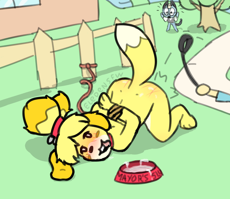 animal_crossing anthro arms_tied arms_tied_behind_back ass_up blush bodily_fluids bondage bound bowl canid canine canis collar container cum cum_in_bowl domestic_dog eledensfw exposed_butt female genital_fluids hands_behind_back isabelle_(animal_crossing) leash leash_and_collar mammal masochism nintendo on_ground outside pet_bowl petplay public public_spanking raised_tail raymond_(animal_crossing) riding_crop roleplay smile solo spanking tied_up tongue tongue_out video_games villager_(animal_crossing) whip whip_marks witness