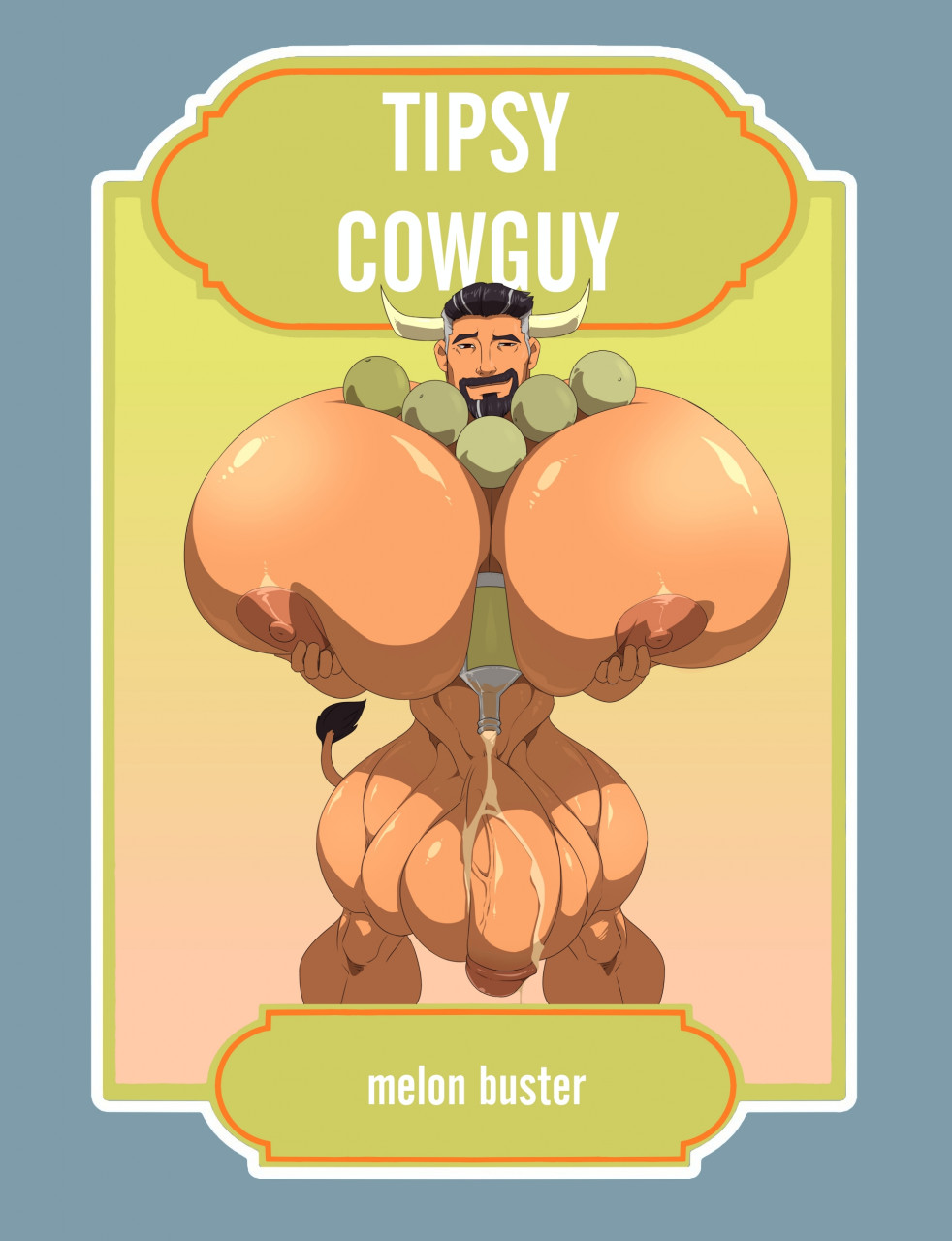 august beard big_balls big_nipples big_penis cow_boy dilf horns huge_breasts huge_pecs hyper hyper_muscles hyper_pecs kartos liquor_bottle milk milk_liquor muscular_male nyuujyuu_ushi_(xianos) object_between_breasts tail tipsy_cowguy xianos