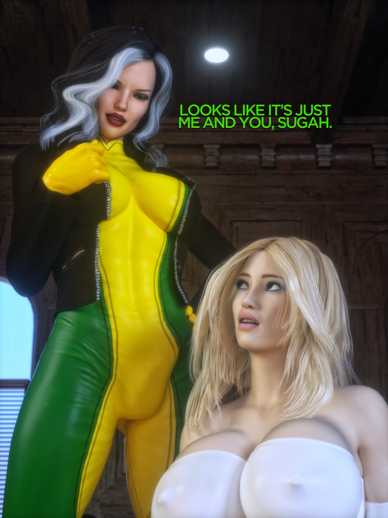 3d, anna marie, blonde hair, breasts, dickgirl, emma frost, female, futa on female, futanari, huge breasts, intersex, marvel, marvel comics, rogue (x-men), supro, white queen, x-men
