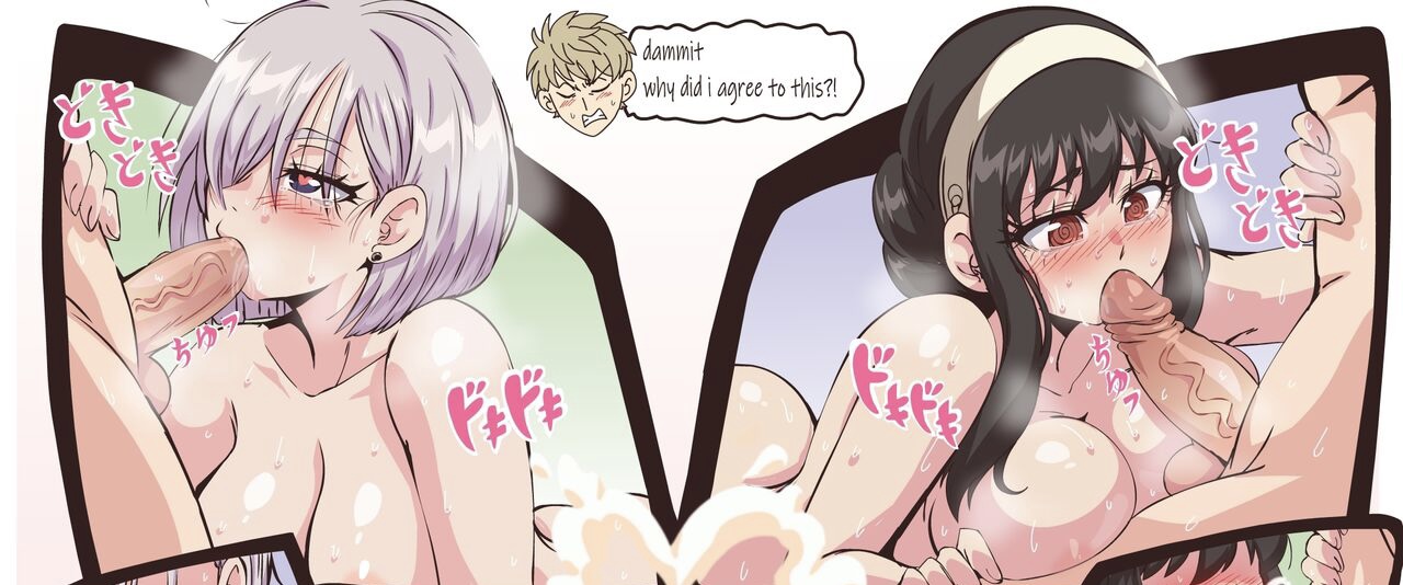 1boy, 2girls, agony, ass, assassin, big breasts, big penis, black hair, black-haired female, blowjob, blush, blush lines, breast squeeze, breasts, dirty talk, female, fiona frost, hand on hip, lewdamone, loid forger, long hair, looking pleasured, male, multiple females, multiple girls, nightfall (spy x family), oral, penis, petite, pleasure face, short hair, slim, spy, spy x family, thorn princess, white hair, white-haired female, yor briar, yor forger