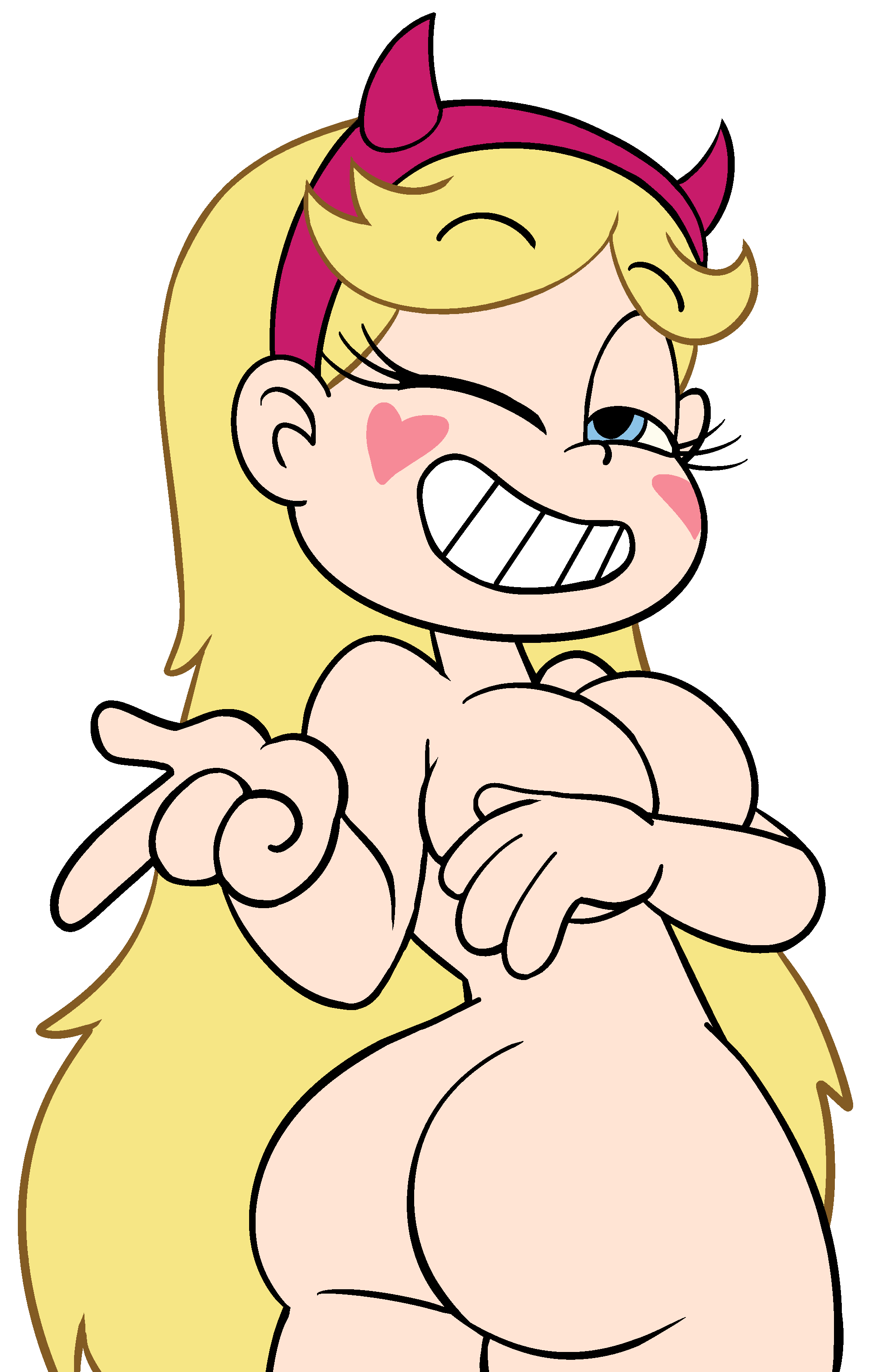 1girls, ass, big breasts, blonde hair, blue eyes, breasts, disney, disney channel, disney xd, female, horns, ilpanza, long hair, looking at viewer, nude, smile, star butterfly, star vs the forces of evil, transparent background, wink