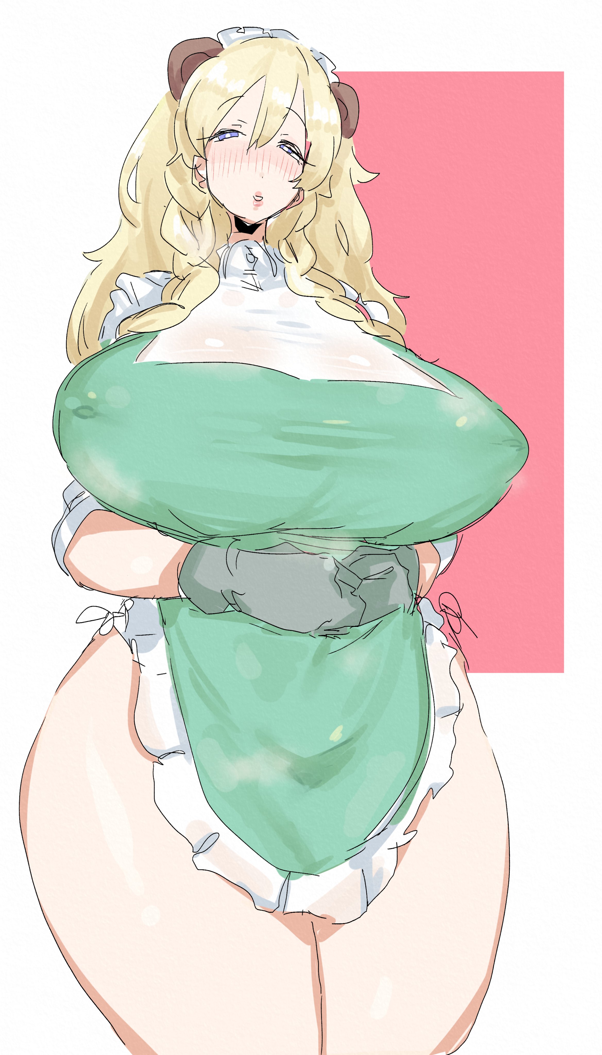 1girls, apron, big breasts, blonde hair, blue eyes, blush, braided hair, breasts, busty, clothing, female, female only, frigga (last origin), green apron, hair, headwear, hips, huge breasts, large breasts, last origin, leebongchun, lips, mature, mature female, milf, solo, solo female, thick thighs, thighs