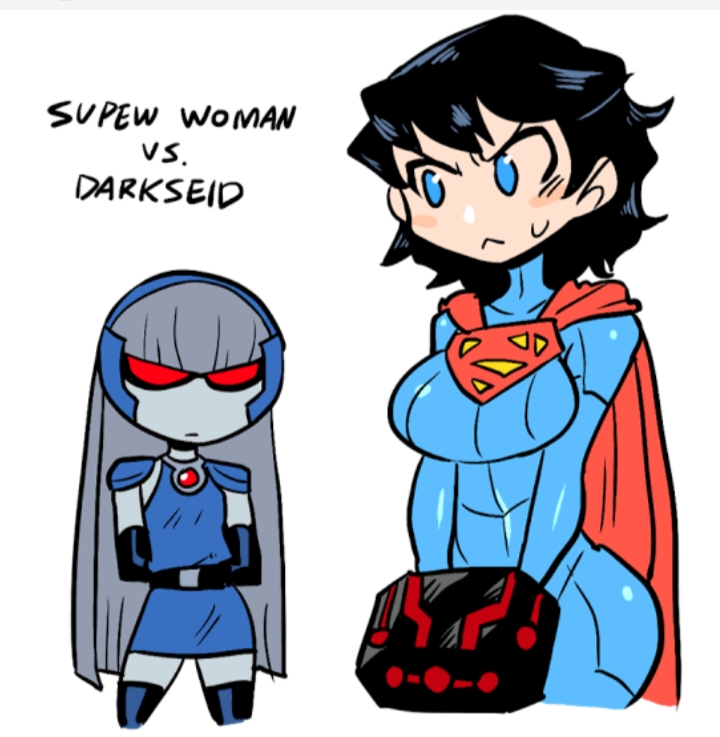 2girls big_breasts black_hair blue_eyes breasts cape clara_kent crap-man curvy darkseid dc dc_comics earth_11 female female_only grey_skin kryptonian light-skinned_female mob_face new_god new_gods red_eyes rule_63 short_hair straight_hair superheroine superman_(series) superwoman text tight_clothing villainess voluptuous voluptuous_female wide_hips