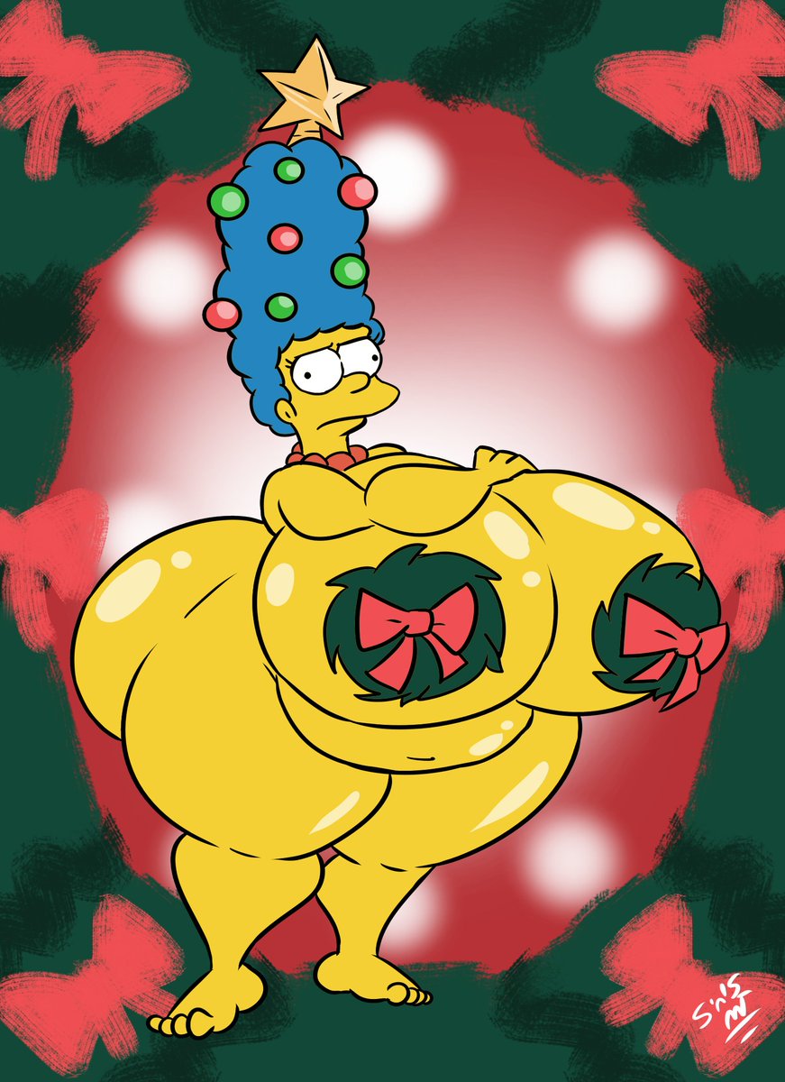 ass big_ass big_breasts big_butt blue_hair breasts bubble_butt christmas cross-eyed hips holidays hyper_ass hyper_breasts marge_simpson milf pasties sweetspicymann the_simpsons thick_thighs thighs wide_hips wreath yellow_skin