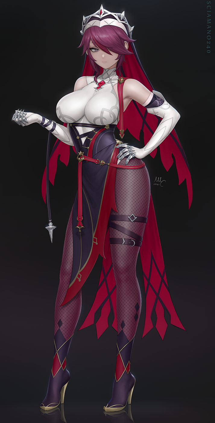 1girls, clothed, clothing, female, fishnets, genshin impact, hartman hips, high heels, nun, rosaria (genshin impact), sciamano240