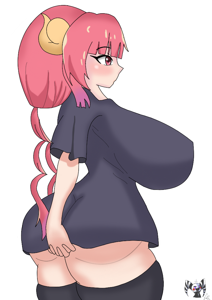 1girls ass big_ass big_butt clothed clothing dragon dragon_girl hand_on_butt hands hands_behind_back hands_on_ass horn horns huge_breasts ilulu_(dragon_maid) ilulu_(maidragon) kobayashi-san_chi_no_maidragon looking_away puppetmaste0704 red_eyes red_hair shirt shirt_only side_view solo solo_female solo_focus thick thick_ass thick_thighs thighhighs thighs underass