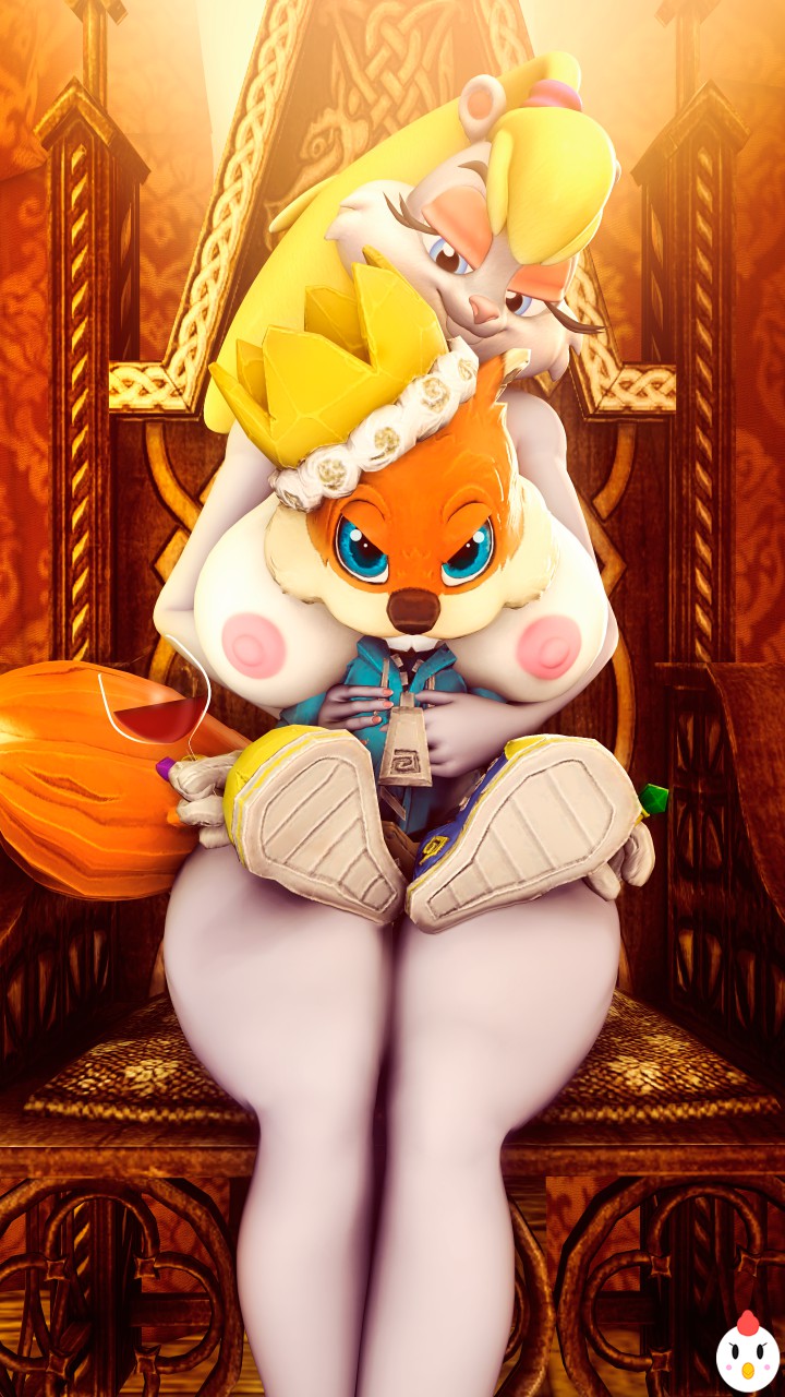 alcohol anthro anthro_on_anthro anthro_only berri big_nipples breast_pillow breasts_against_head conker conker's_bad_fur_day crown duo hand_on_chest happy_ending hentype huge_ass huge_breasts huge_thighs king larger_female male/female nintendo rareware sitting_on_chair sitting_on_lap sitting_on_throne size_difference smaller_male smile squirrel thick_thighs throne throne_room wide_hips wine wine_glass