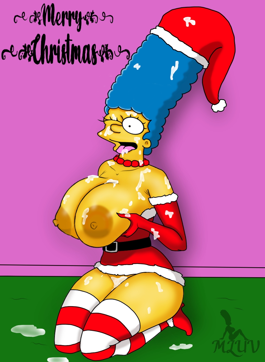 big breasts, breasts, cum, female, marge simpson, milf, mluv, the simpsons