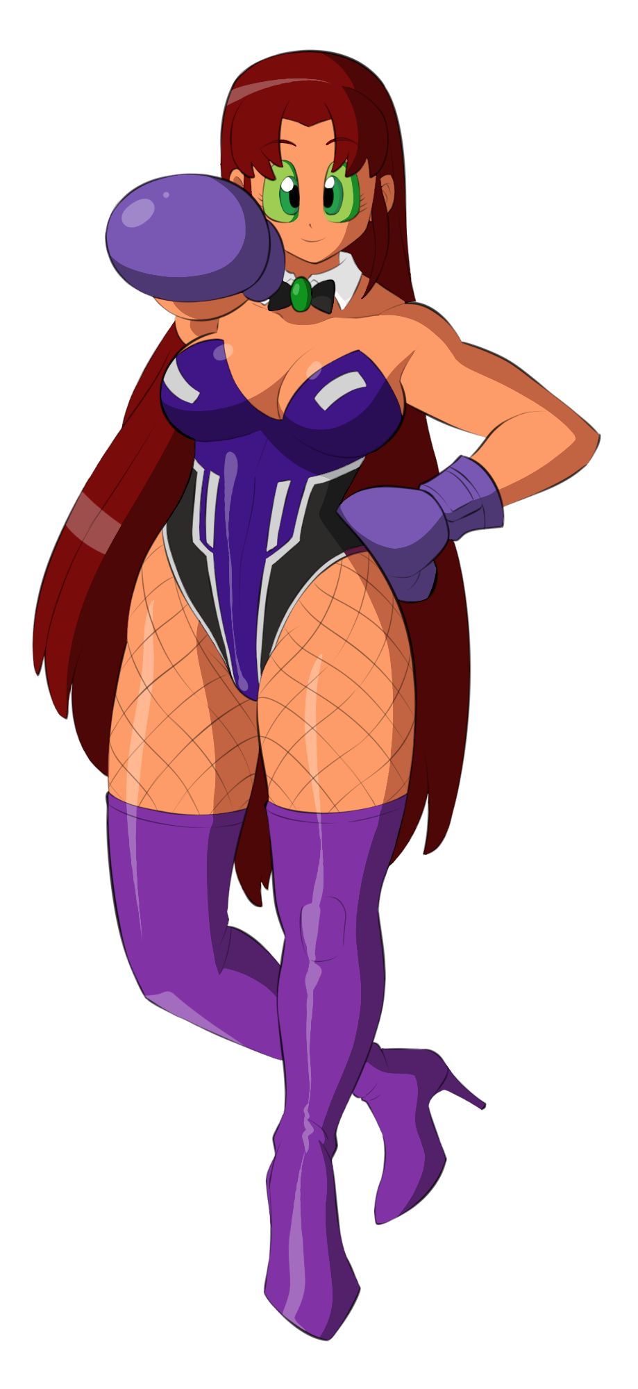 1girls alternate_version_available auburn_hair big_breasts boots boxing boxing_gloves breasts bunny_girl bunnygirl bunnysuit dc female female_only fishnets gloves high_heel_boots high_heels leotard long_hair meradaartwork purple_boxing_gloves purple_gloves solo starfire tagme teen_titans thigh_boots thigh_high_boots thigh_highs thighhighs