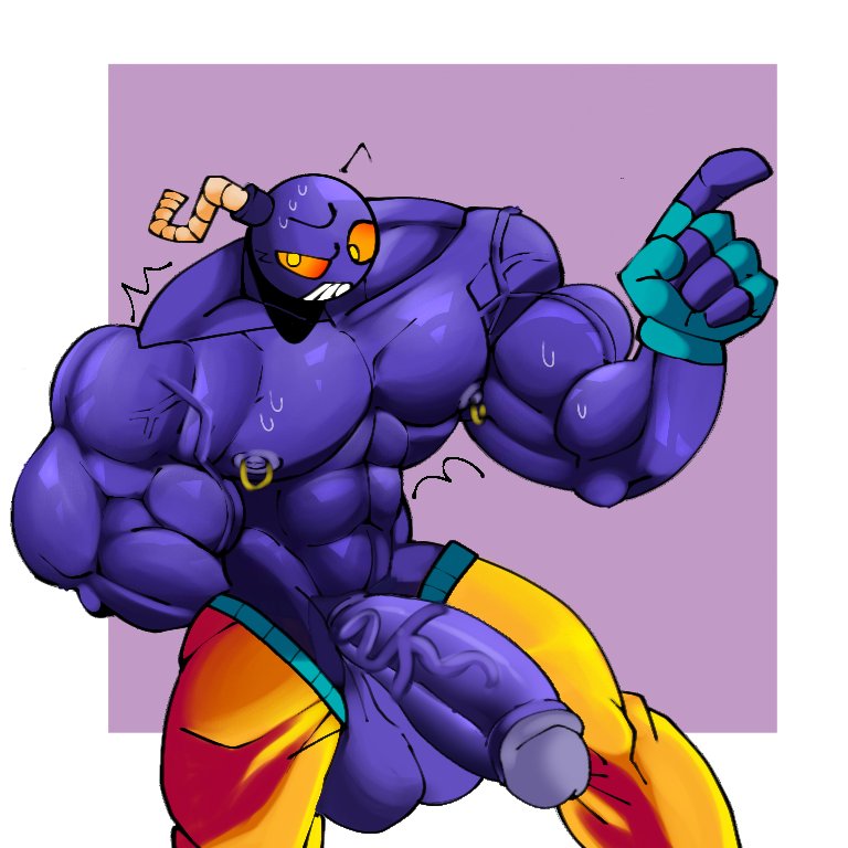 abs blue_gloves blue_pants bomb_head flustered flustered_male friday_night_funkin friday_night_funkin_mod huge_balls huge_cock hyper hyper_balls hyper_genitalia hyper_penis male male_only muscles nipple_piercing nipples object_head orange_pants pecs purple_skin ren_zloy_on_kus six_pack sweat sweatdrop sweating whitty whitty_(friday_night_funkin) whitty_(sock.clip)