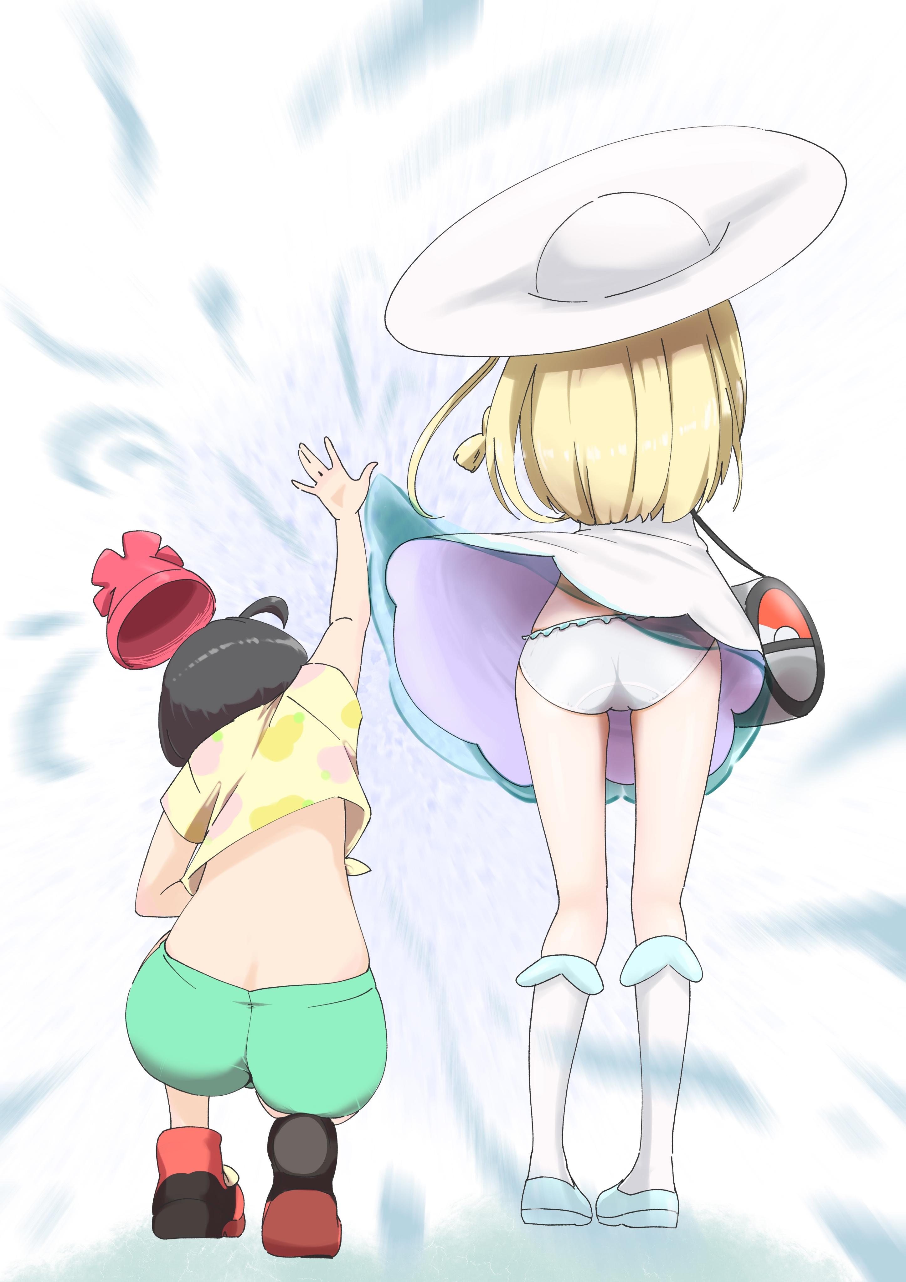 2girls, ass, back view, clothing, female, female only, human, human only, lillie (pokemon), microsd (artist), nintendo, panties, pokemon, pokemon sm, selene (pokemon)