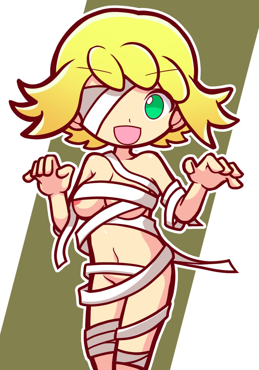 1girls accurate_art_style amitie big_breasts blonde_hair breasts cute female furii_(artist) green_eyes legs light_skin mummy_costume nipples pussy puyo_puyo puyo_puyo_artstyle puyo_puyo_fever solo