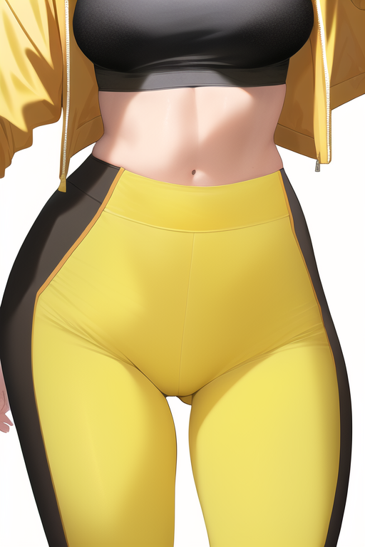 1girls ai_generated araragi_karen bakemonogatari black_sports_bra female jacket leggings midriff monogatari_(series) nai_diffusion navel out_of_frame solo sports_bra sportswear stable_diffusion yellow_legwear yoga_pants