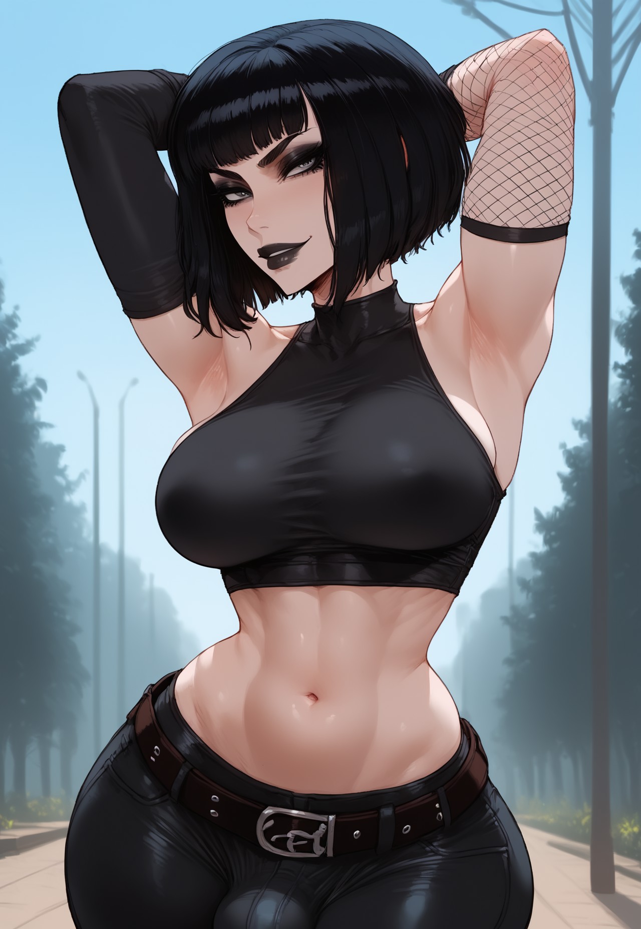 1futa, ai generated, armpits, armwarmer, ass, balls, bangs, belly, belly button, belt, big ass, big belt, big breasts, big butt, big hips, big penis, black eyebrows, black eyelashes, black eyeliner, black eyes, black eyeshadow, black hair, black lip, black lips, black lipstick, black pants, black shirt, breasts, bulge, bulge through clothing, bulge under clothes, character request, cleavage, dick, dickgirl, eyebrows, eyelashes, eyeliner, eyes, eyeshadow, female, fishnet, fishnet arm warmers, fishnet armwear, fishnet gloves, fishnets, futa focus, futa only, futanari, goth, goth futa, goth girl, gothic, gothic girl, grin, grinning, grinning at viewer, hair, hands-free, huge cock, indoors, intersex, latex clothing, latex pants, lips, lipstick, long hair, looking at viewer, makeup, medium breasts, medium hair, medium penis, midriff, mouth, narrow waist, narrowed eyes, navel, navel line, nose, original, original character, pants, pants bulge, penis, sadism, seducing, seductive, seductive eyes, seductive gaze, seductive look, seductive mouth, seductive pose, seductive smile, shirt, short hair, smile, smile at viewer, smiley face, smooth balls, smooth penis, smooth skin, solo, solo dickgirl, solo focus, solo futa, tank top, testicles, top wea, topwear, valerie (velarin), velarin