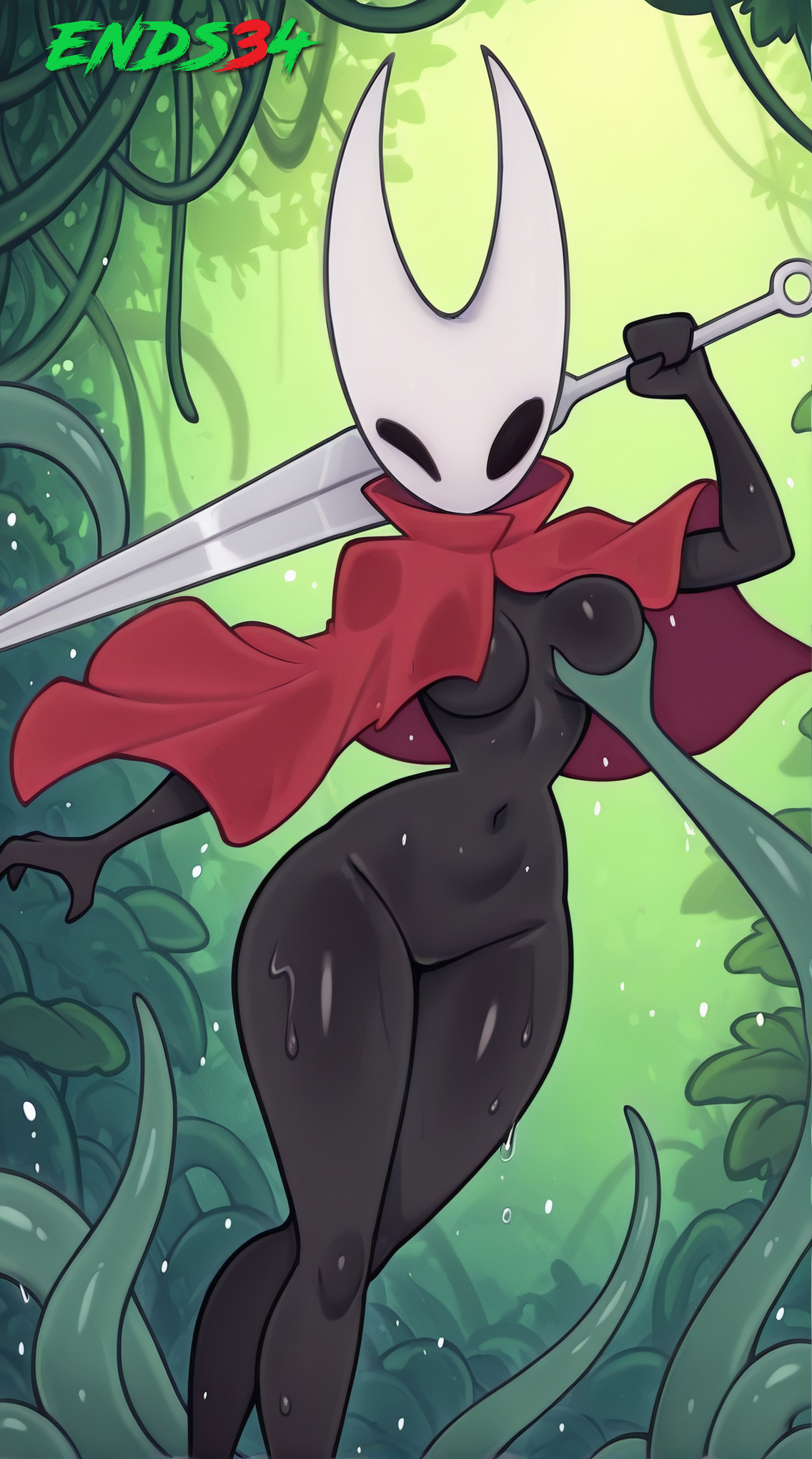ai generated, before rape, breasts, ends34, female, female focus, hollow knight, hornet (hollow knight), medium breasts, tentacle