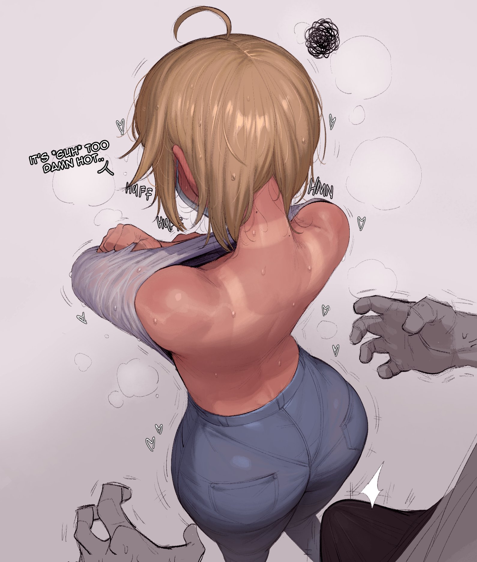 2boys, about to pound the fuck outta em, ass, back, back view, big ass, big breasts, big butt, big penis, blonde hair, bottom heavy, breasts, bubble ass, bubble butt, bulge, caked up, choker, dark-skinned femboy, dark-skinned sissy, english text, fat ass, femboy, feminine male, gay, huge ass, human, imminent rape, imminent sex, joey (krekk0v), krekk0v, large ass, light skin, looking away, male, male only, pantylines, penis, rear view, round ass, simple background, steam, steaming body, sweat, sweatdrop, sweating, sweaty, tan body, tan skin, tanline, text, thick thighs, tight clothing, undressing, voluptuous, wide hips, yaoi