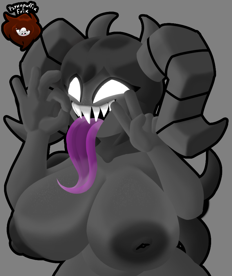 1female 1girls 2025 artist_logo artist_name artist_signature breasts eyelashes fangs female female_focus female_only glowing_eyes gray_areola gray_background gray_body gray_hair gray_horns gray_nipples grey_areola grey_background grey_body grey_hair grey_horns grey_nipples grey_skin grey_skin horns large_breasts long_tongue nude nude_female ok_sign open_mouth peace_sign psyko psykopuffik_frik purple_tongue simple_background the_binding_of_isaac the_siren_(the_binding_of_isaac) tongue tongue_out v-sign white_eyes