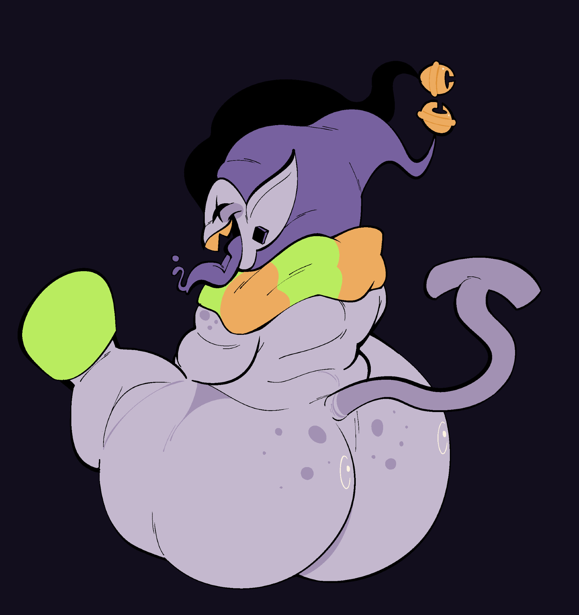 1boy, ass, ass focus, big ass, chubby, chubby male, deltarune, deltarune chapter 1, demon, devil, fizzooka, huge ass, imp, jester, jevil (deltarune), male, male only, overweight, overweight male, sharp teeth, shortstack, sitting, solo, solo focus, solo male, tail, tounge out, undertale, undertale (series)