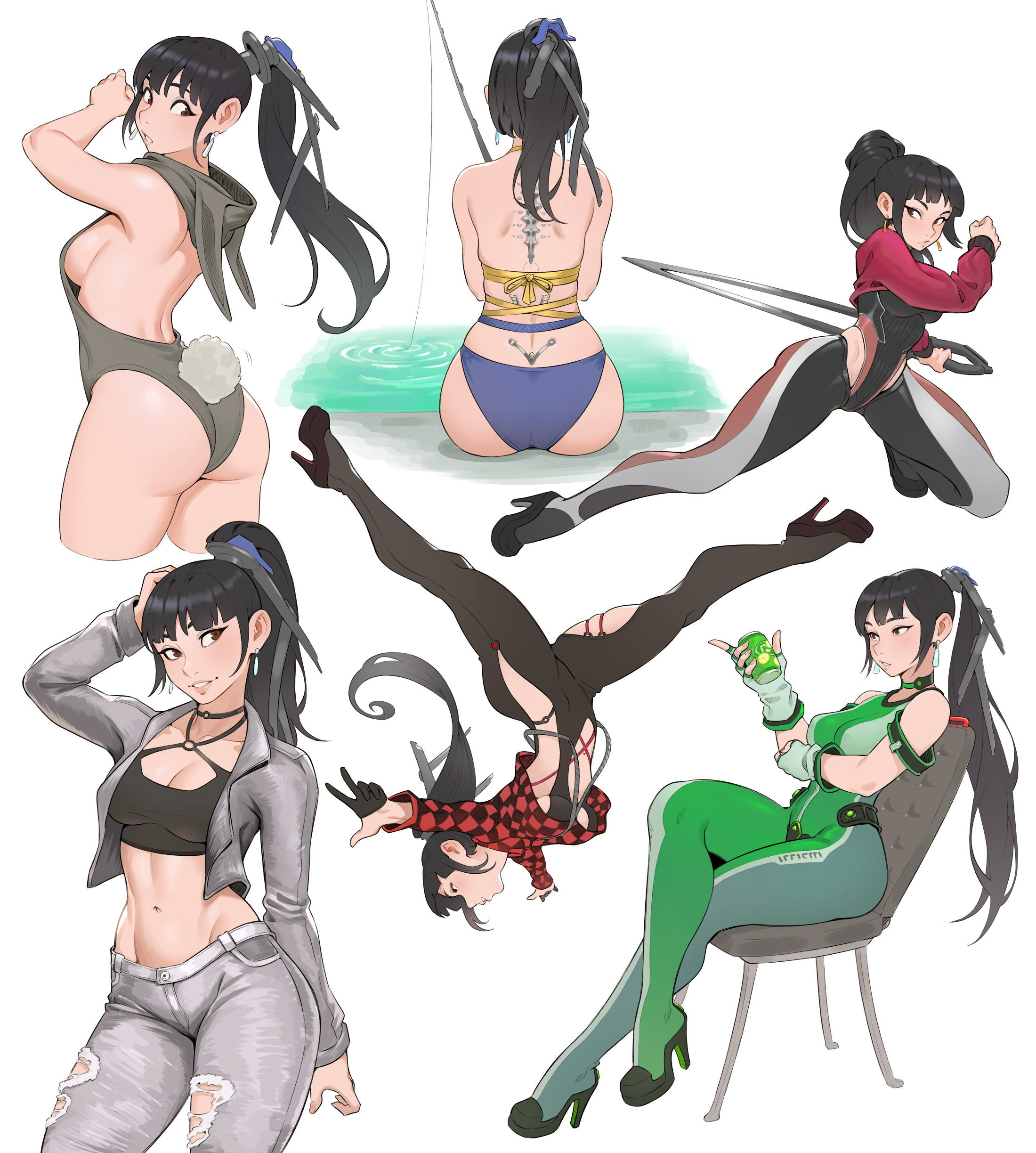 1girls, ass, cheshirrr, clothes, clothing, eve (stellar blade), female, pose, sitting, skin tight, stellar blade