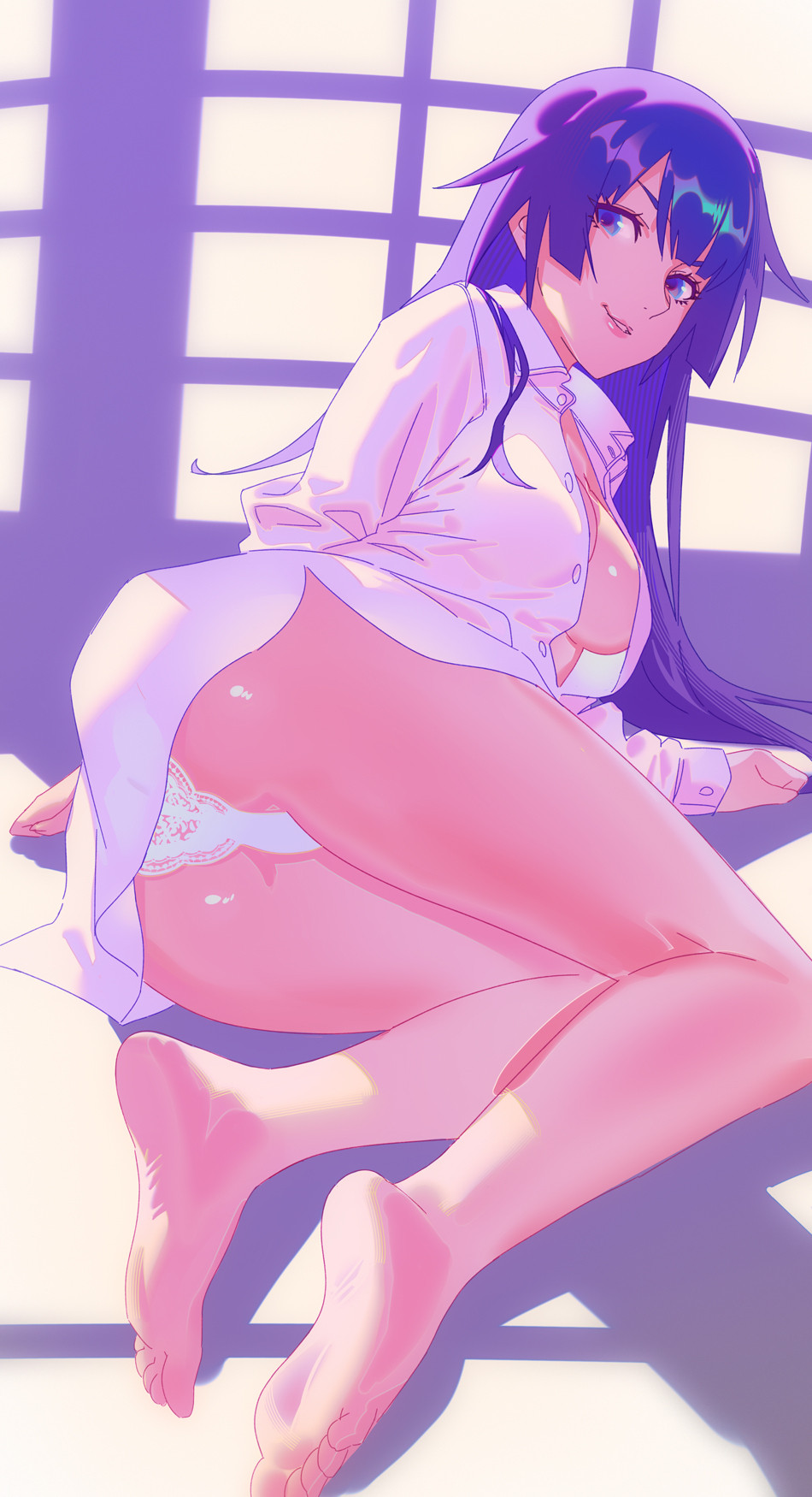 1girls ankles ass bakemonogatari bare_calves bare_knees bare_legs bare_skin bare_soles bare_thighs bare_toes barefoot blue_eyes blue_eyes_female breasts bubble_ass bubble_butt busty busty_female busty_girl busty_teen calves curvaceous curvaceous_body curvaceous_female curvaceous_figure curvaceous_hips curvaceous_teen curvy curvy_ass curvy_body curvy_female curvy_figure curvy_hips curvy_teen eruart exposed_legs exposed_skin exposed_thighs exposed_toes feet female female_focus female_only full_body groin half_naked half_nude head_tilt high_resolution high_school_student highres indoor indoor_nudity indoors knees lace_panties lace_thong lace_underwear laced_panties laced_underwear large_breasts lean_figure legs legs_closed legs_together lips long_hair looking_at_viewer lying lying_down lying_on_floor lying_on_ground lying_on_side monogatari_(series) naked naked_female naked_woman narrow_waist nude nude_female nudity on_side open_clothes open_clothing open_shirt open_topwear panties purple_eyebrows purple_hair purple_hair_female pussy school_girl semi_nude senjougahara_hitagi shirt shoulders slender_body slender_waist slim_waist smile smiley_face smiling smiling_at_viewer soles solo teen_girl teenage_girl teenager thick_thighs thighs thong tilted_head toes unbuttoned unbuttoned_shirt underboob underwear white_panties white_shirt white_thong white_topwear white_underwear wide_hips young_female young_woman