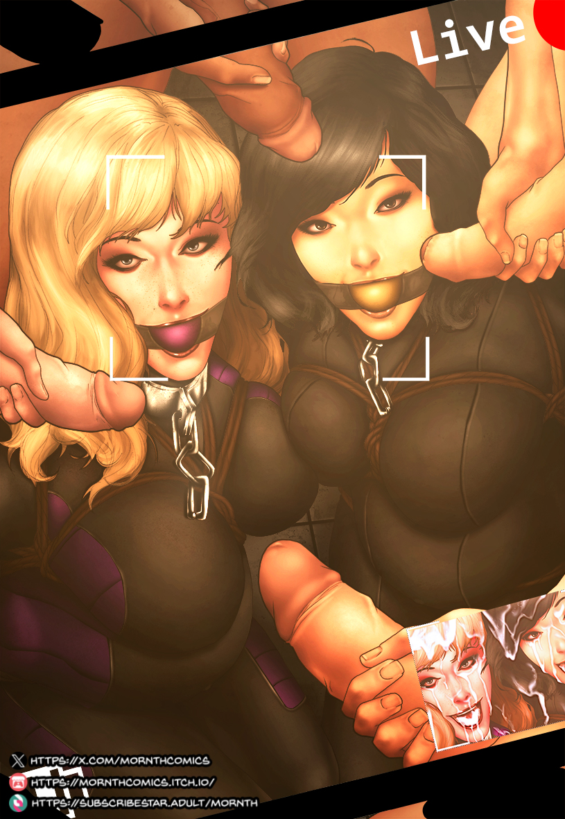 asian, asian female, batgirl, batgirl (cassandra cain), batgirl (stephanie brown), black hair, blonde female, blonde hair, blowjob, blowjob face, bodysuit, bondage, bound, bound arms, bound together, breasts, cassandra cain, caucasian, caucasian female, chain leash, chained, chains, collar, comics, dc, dc comics, dominated, dominated female, exhibit, exhibition, exhibitionism, female, fetish, gag, gag bondage, gagged, gagged female, gangbang, happy, latex suit, leash, leash and collar, male, mindbreak, mindbroken, mornth, orphan (dc), partial male, penis, pregnant, pregnant female, pregnant sex, restrained, restraint, restraints, rope, rope between breasts, rope bondage, slave, slave collar, slave girl, spoiler (dc), stephanie brown, streaming, submission, submissive, submissive female, submissive human, superhero costume, superheroine, tied, tied arms, tied hands, tied up, white skin