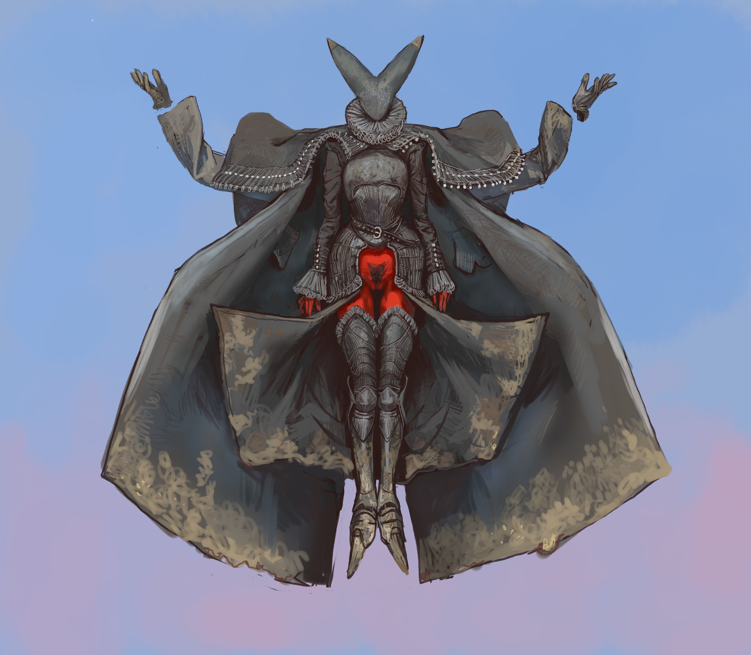 1girls, 2d, armor, armored female, artillery witch, bomb witch, bottomless, dress, female, female only, female pubic hair, floating, mossa, pubic hair, pussy, red skin, solo, solo female, trench crusade