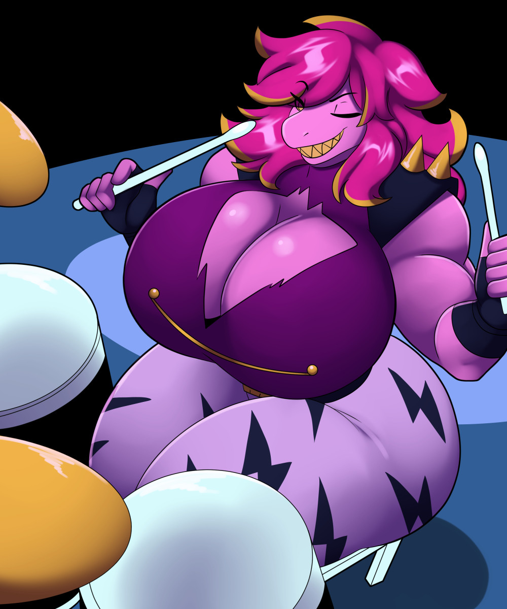 big breasts, breasts, cleavage, deltarune, deltarune chapter 3, female, huge breasts, lightners live (deltarune), lunarartstudios (artist), susie (deltarune), susie (lightners live outfit), tagme, thick thighs, undertale (series), wide hips