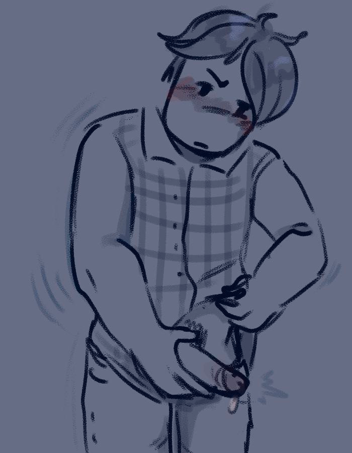 1boy 2025 2d blush blush_lines clothed clothing cock dick digital_drawing_(artwork) digital_media_(artwork) dripping hair holding_penis horny_eshkere jacket looking_at_viewer male male_only monochrome penis penis_out precum precum_drip pubic_hair roblox roblox_game roblox_horror_games robloxian simple_background sketch solo solo_male the_butchery william_(the_butchery)
